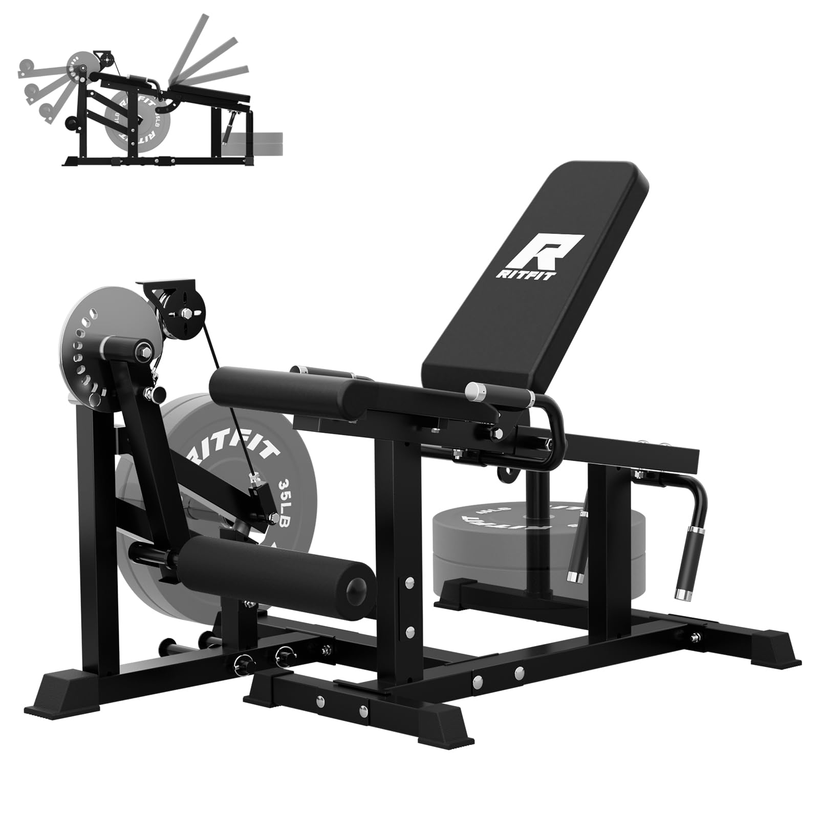RITFIT 700LB Adjustable Leg Extension & Curl Machine for Home Gym - Dual Function Seated Leg Extension & Lying Leg Curl - Compatible with 1