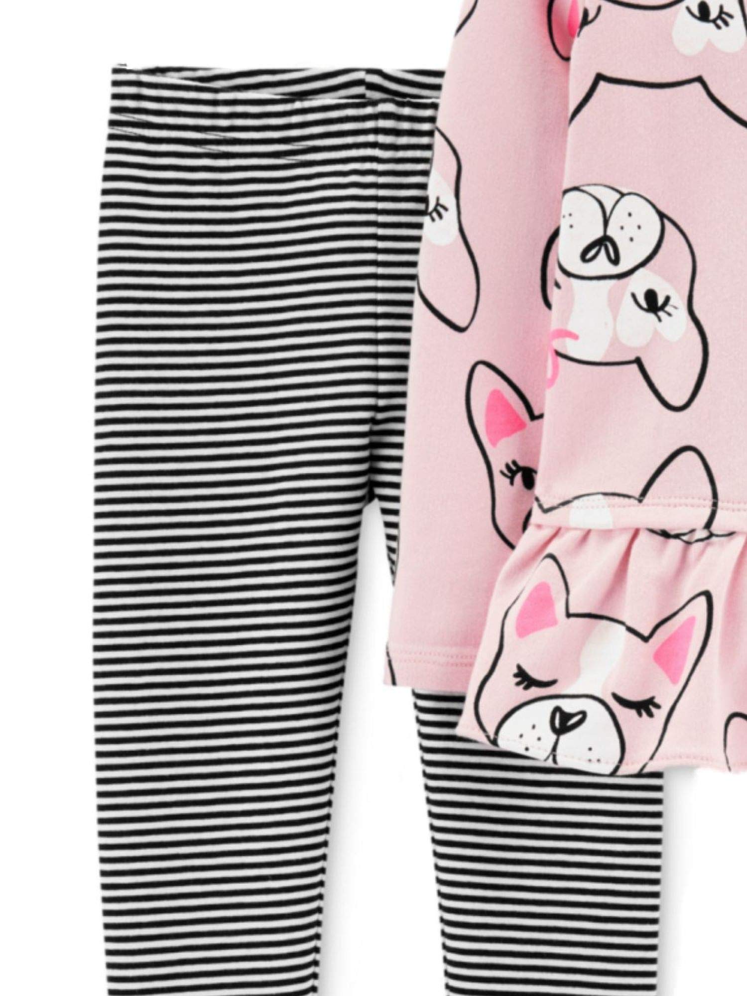 Carters Infant Girls Ruffled Pink Puppy Dog Print Shirt & Striped Leggings Outfit Set - Adorable Baby Girl Clothes for Playdates, Photos & Special Occasions
