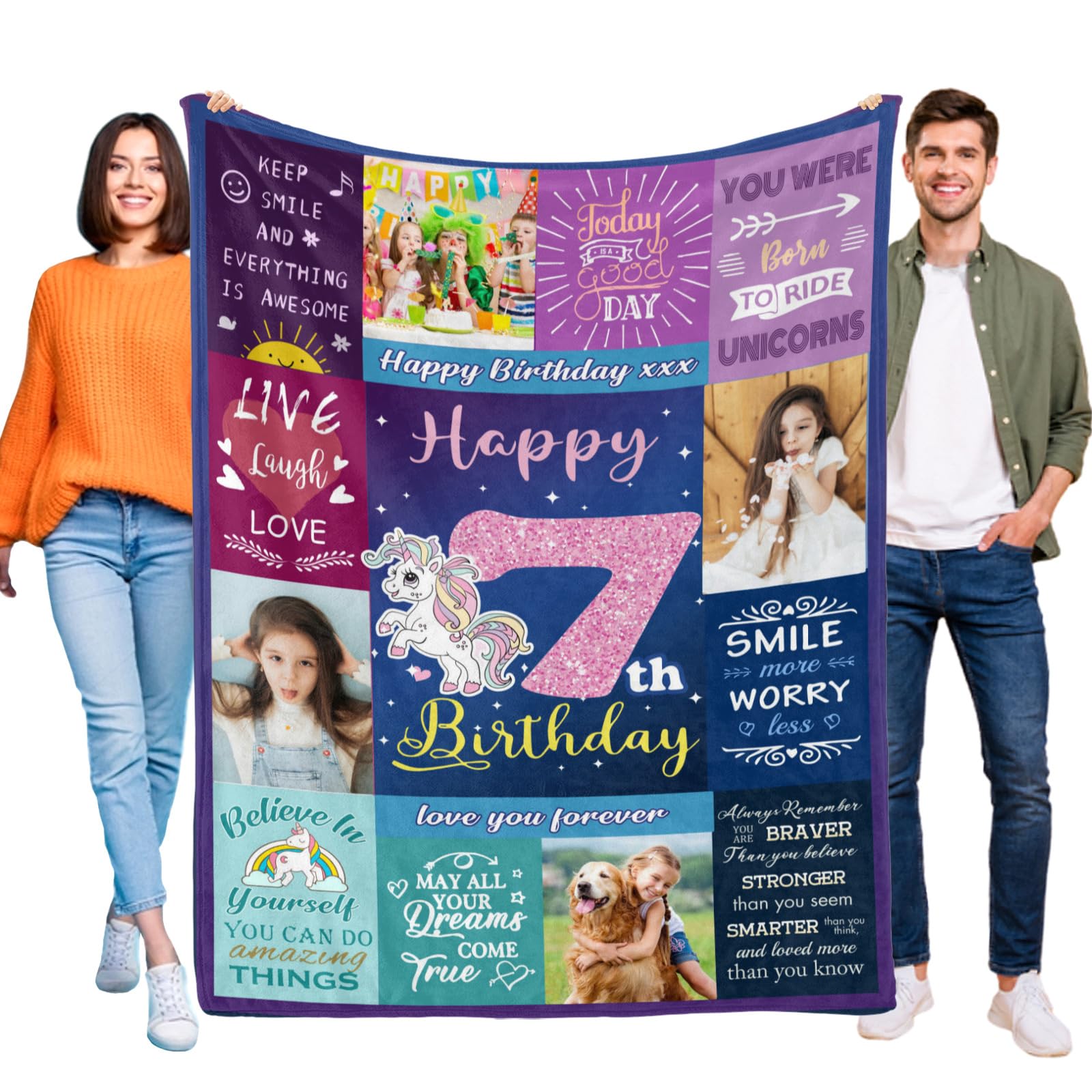 **Personalized 7th Birthday Gifts for Girls - Custom Photo Blanket with Name, Ideal for Daughter, Granddaughter, Niece | Unique 7 Year Old Girl Birthday Present for Bedroom Decor & Keepsake**    *(Note: This optimized title includes SEO-friendly keywords like 