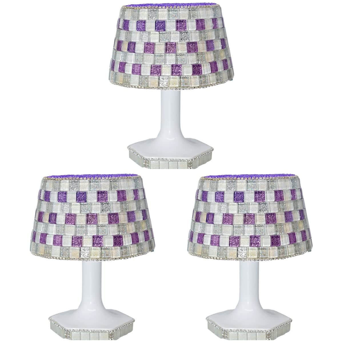 SEWACC 3-Piece Turkish Moroccan Mosaic Crystal Table Lamp Set - Handcrafted Glass Standing & Desk Lamps for Bedroom, Living Room, Office Decor - Boho Home Lighting for Cozy Ambiance