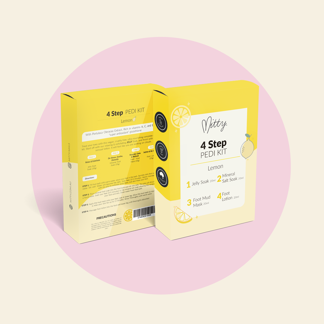 Mitty 4-Step Pedi Kit with Jelly Soak & Lemon - Professional Foot Care Set for Soft Smooth Feet - Perfect for Home Spa, Pedicures & At-Home Foot Treatments