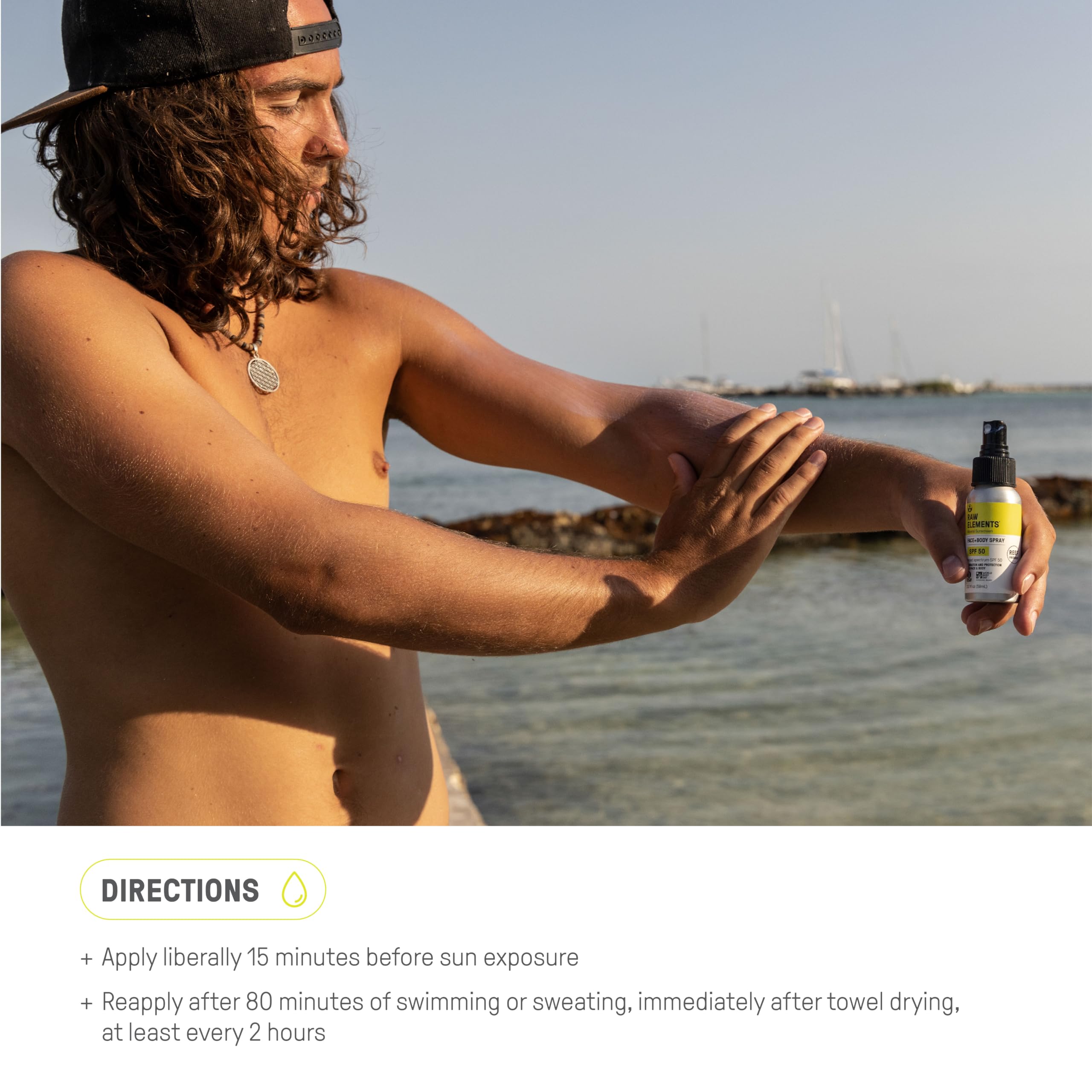 Raw Elements SPF 50 Mineral Sunscreen Spray - All Natural, Reef Safe & Water Resistant | Broad Spectrum UVA/UVB Protection for Face & Body | Safe for Kids & Adults | Travel Size 2oz | Perfect for Beach, Pool, Hiking & Outdoor Activities