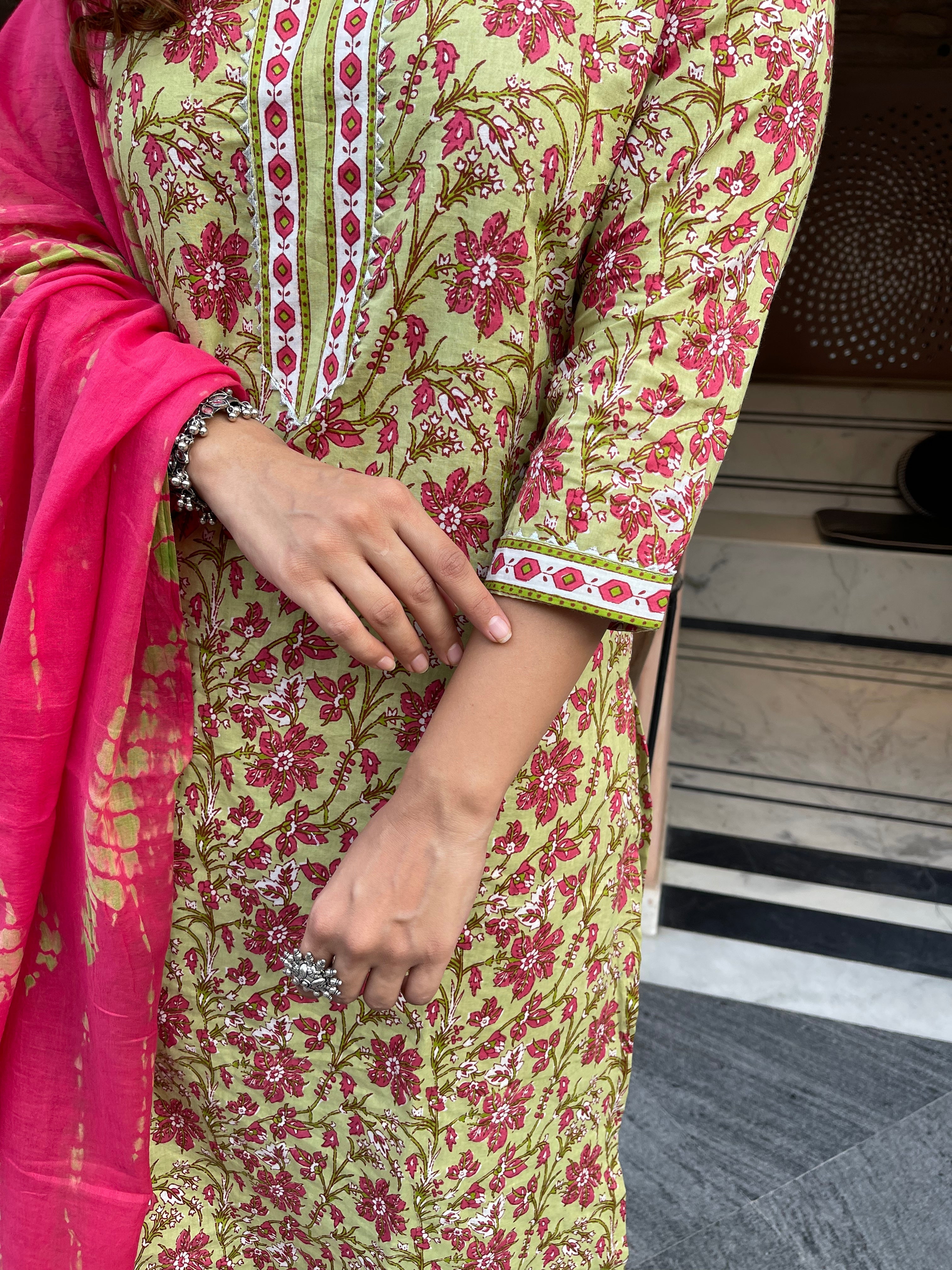 Stylish Green Block Print Kurta Suit Set for Women | Indian Ethnic Wear | Perfect for Festivals, Weddings & Casual Outings
