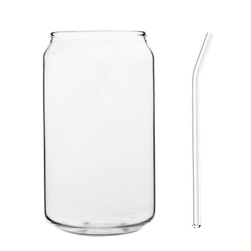Luxshiny 350ML Can Shaped Glass Drinking Cups - Beer, Coffee, Iced Tea & Wine Glasses with Straw - Perfect for Parties, BBQs, and Home Bars