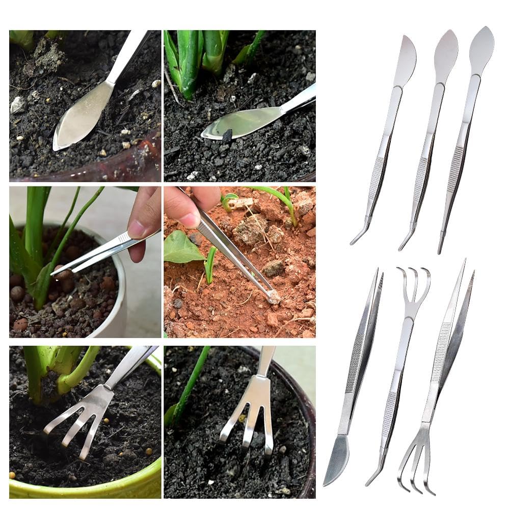 Bonsai Tweezers 2-in-1 Root Rake & Scraper - Mini Gardening Tools for Aquascaping & Plant Care