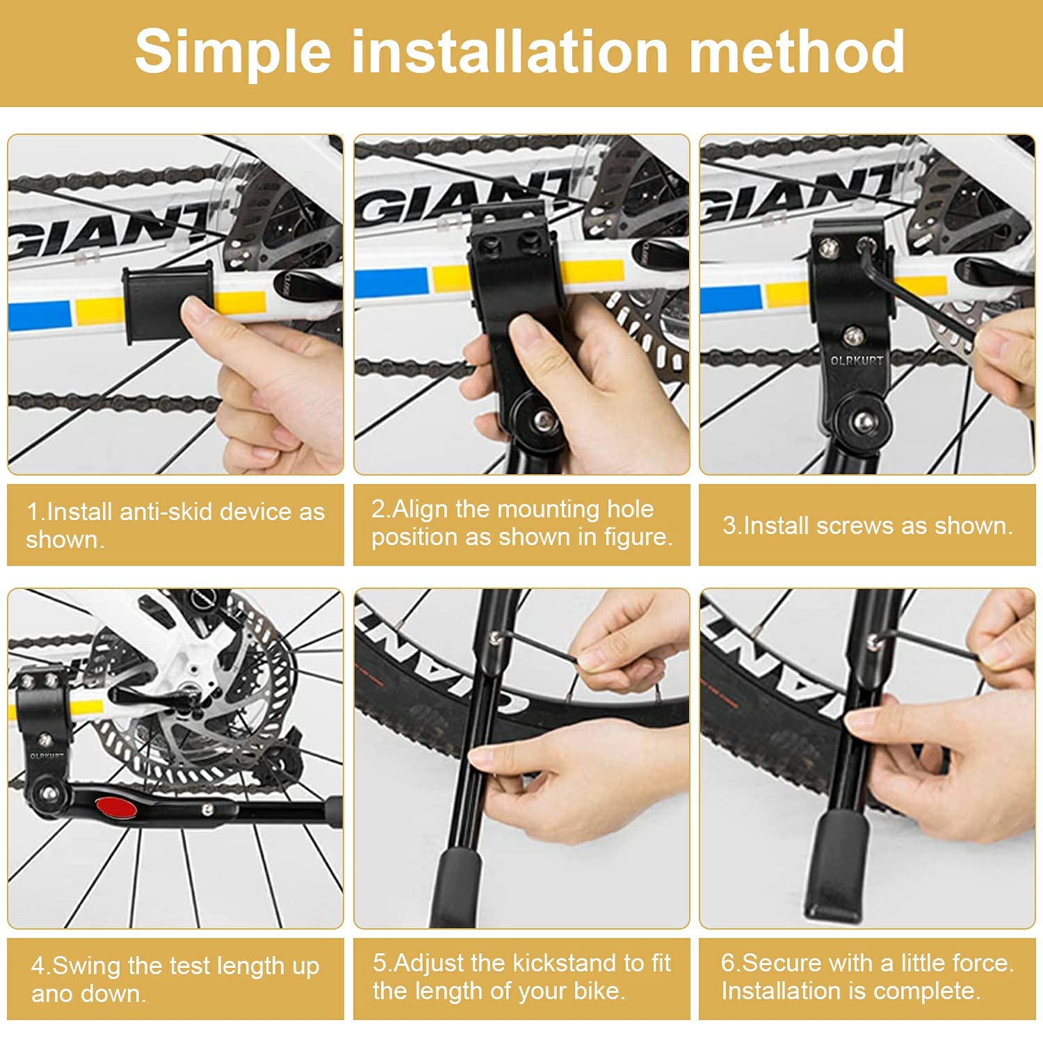 Adjustable Aluminum Bike Kickstand with Concealed Spring - Universal Side Support for 22