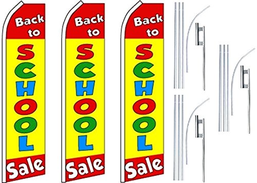 3 Swooper Flutter Feather Flags with 3 Poles & Ground Spikes - Vibrant Yellow, Red, White for Outdoor Advertising, Car Dealerships, School Events, and Sports Games