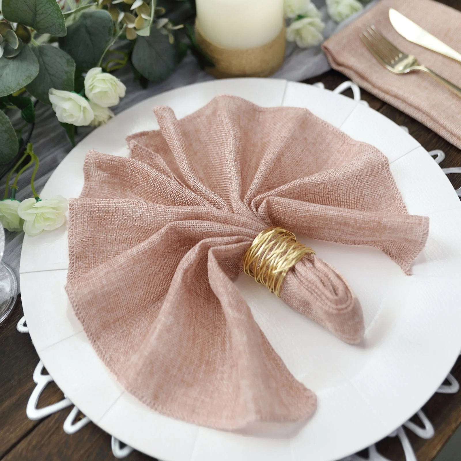 5 Rustic 19x19 Faux Burlap Dinner Napkins - Perfect for Farmhouse Weddings, Holiday Tablescapes & Rustic Home Decor