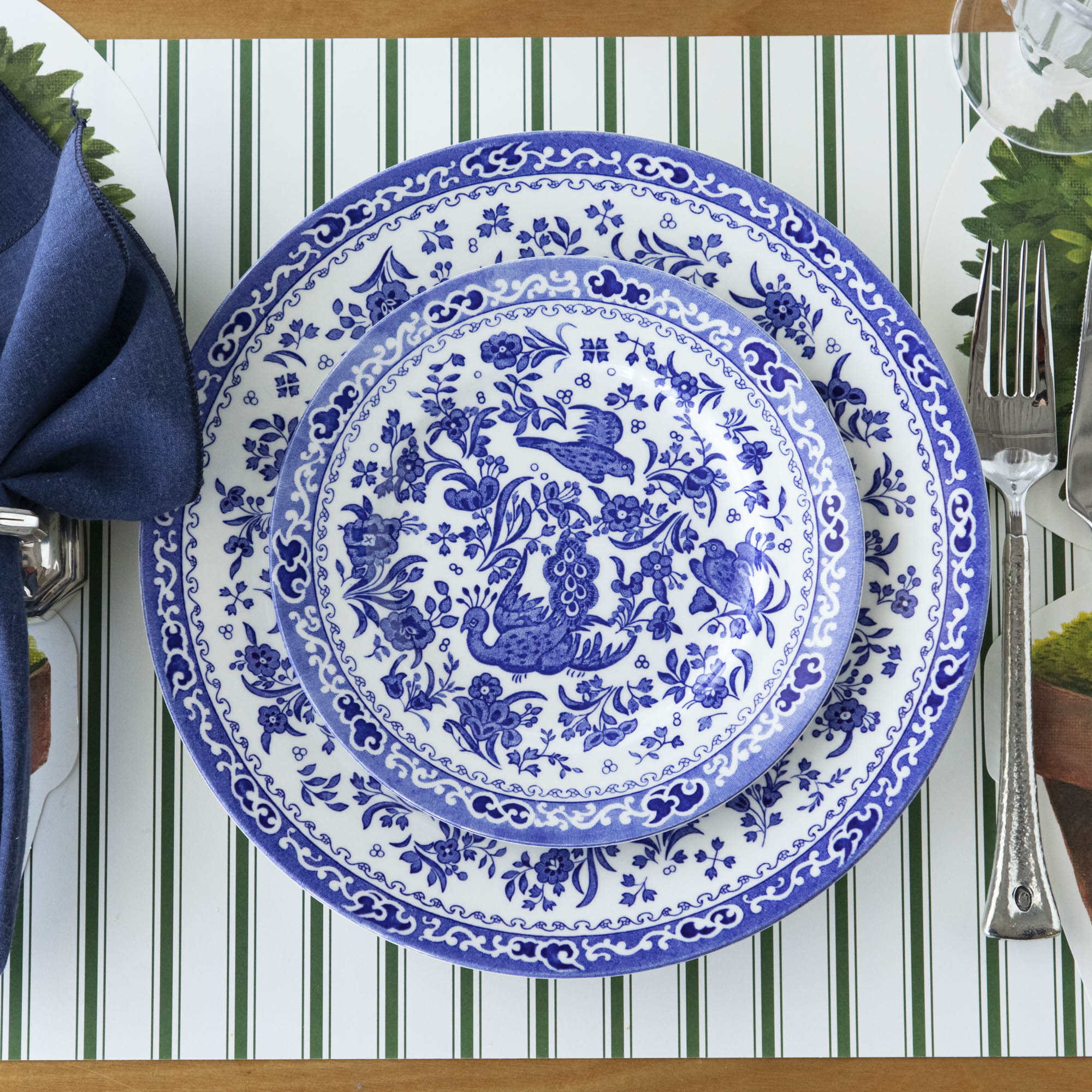 Burleigh Blue Regal Peacock Dinnerware Set - Elegant English Bone China Plates & Bowls - Perfect for Formal Dining, Tea Parties & Special Occasions