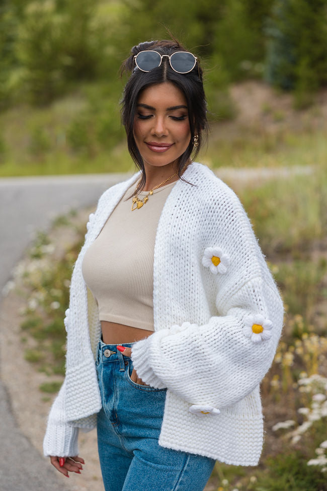 Ivory Floral Applique Cardigan for Women - Elegant Lace Knit Sweater | Perfect for Weddings, Parties & Casual Outings