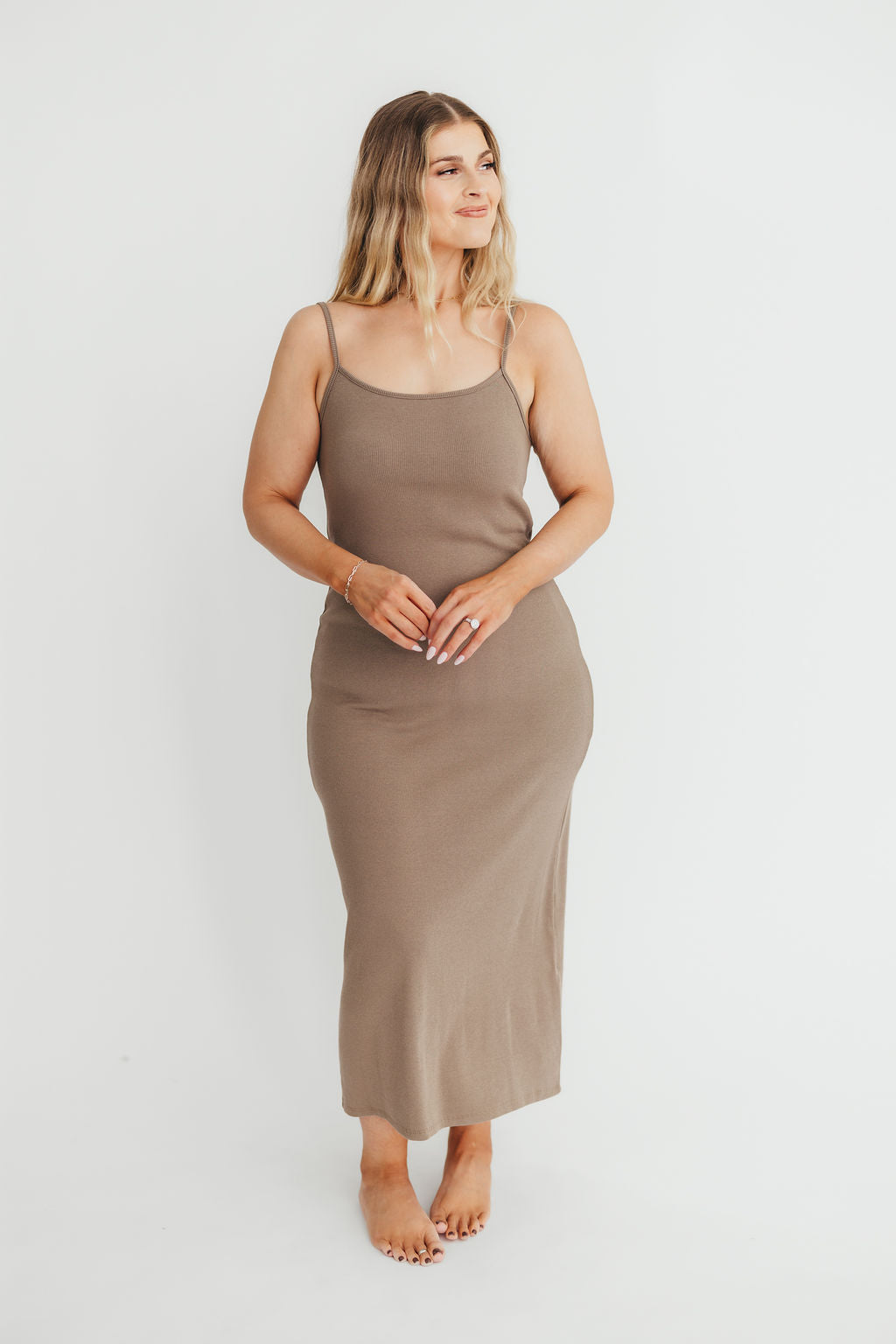 Alexa Ribbed Maxi Dress for Women - Soft Stretchy Long Bodycon Dress in Burnt Taupe | Perfect for Date Night, Beach Vacation & Summer Outfits