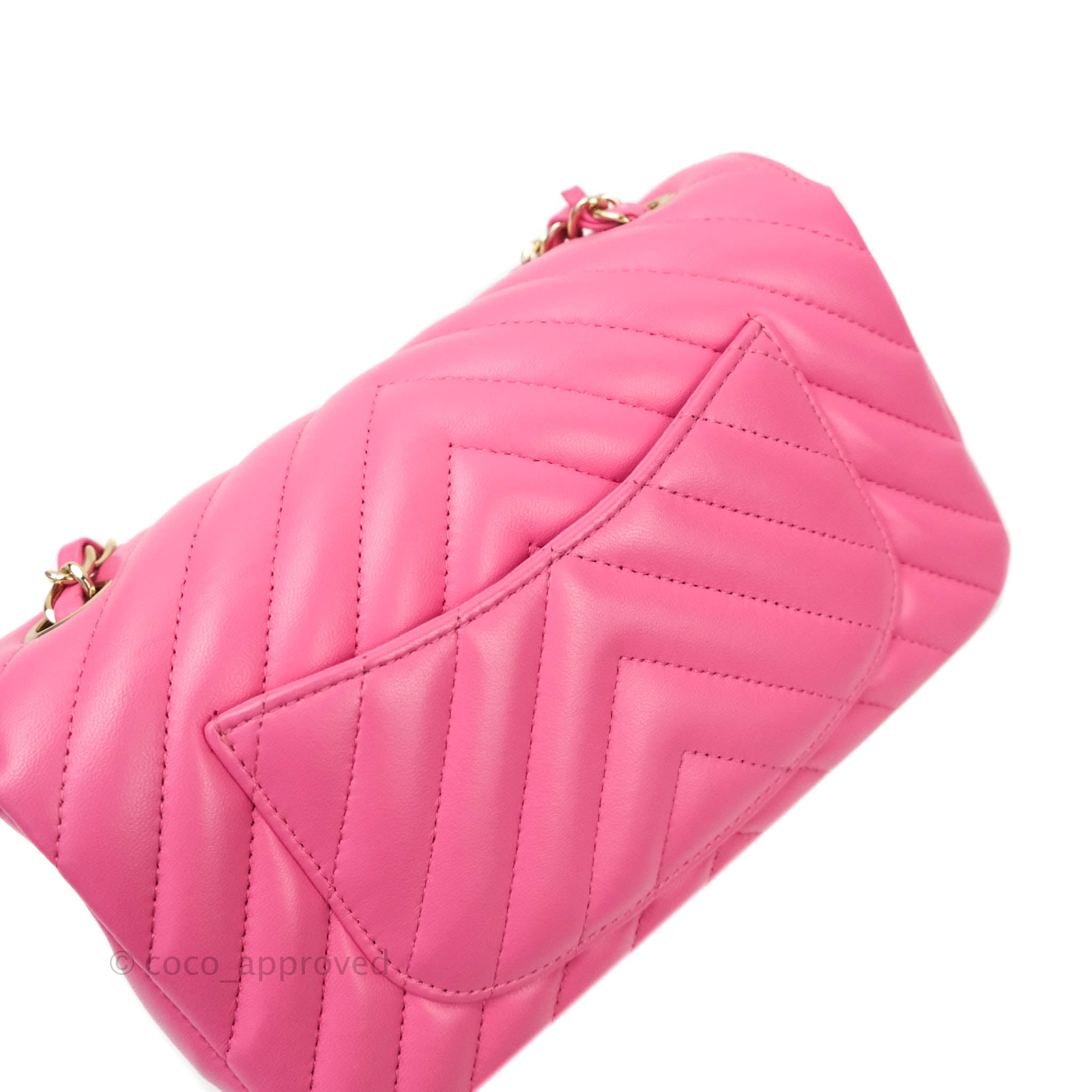 Chanel Chevron Mini Rectangular Lambskin Flap Bag in Pink with Gold Hardware - Perfect for Evening Events & Luxury Fashion Accessories