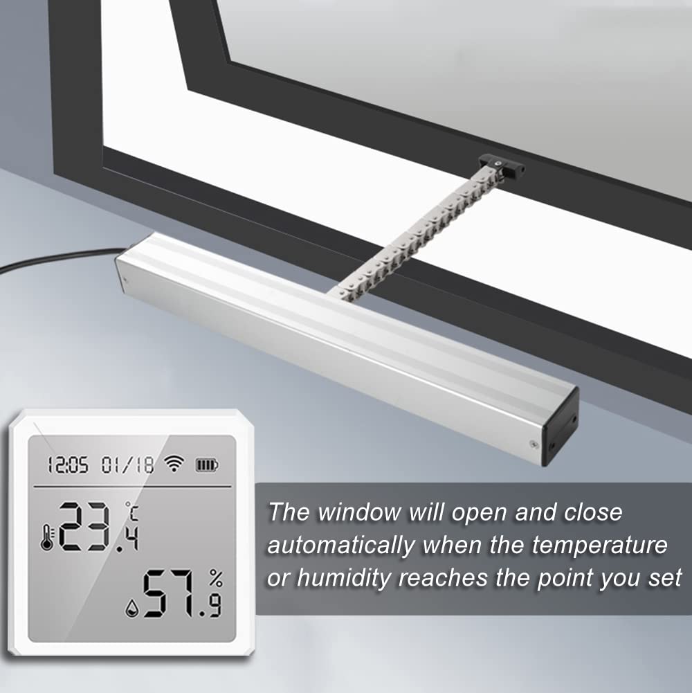 Olideauto Smart WiFi Automatic Greenhouse Window Opener & Closer with Wireless Rain Sensor & Thermohygrometer - 11-4/5'' Adjustable Trip - Perfect for Indoor/Outdoor Gardening, Hydroponics & Greenhouse Ventilation