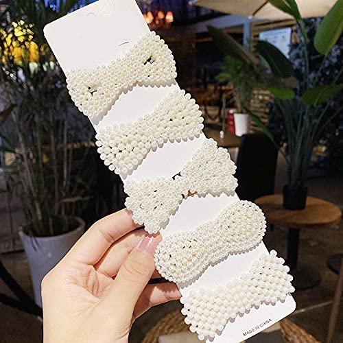 HAPPYMATES 5-Piece Large Pearl Hair Clips Set - Korean Style Pearl Barrettes for Women & Girls - Fashion Hair Accessories for Weddings, Parties & Everyday Wear