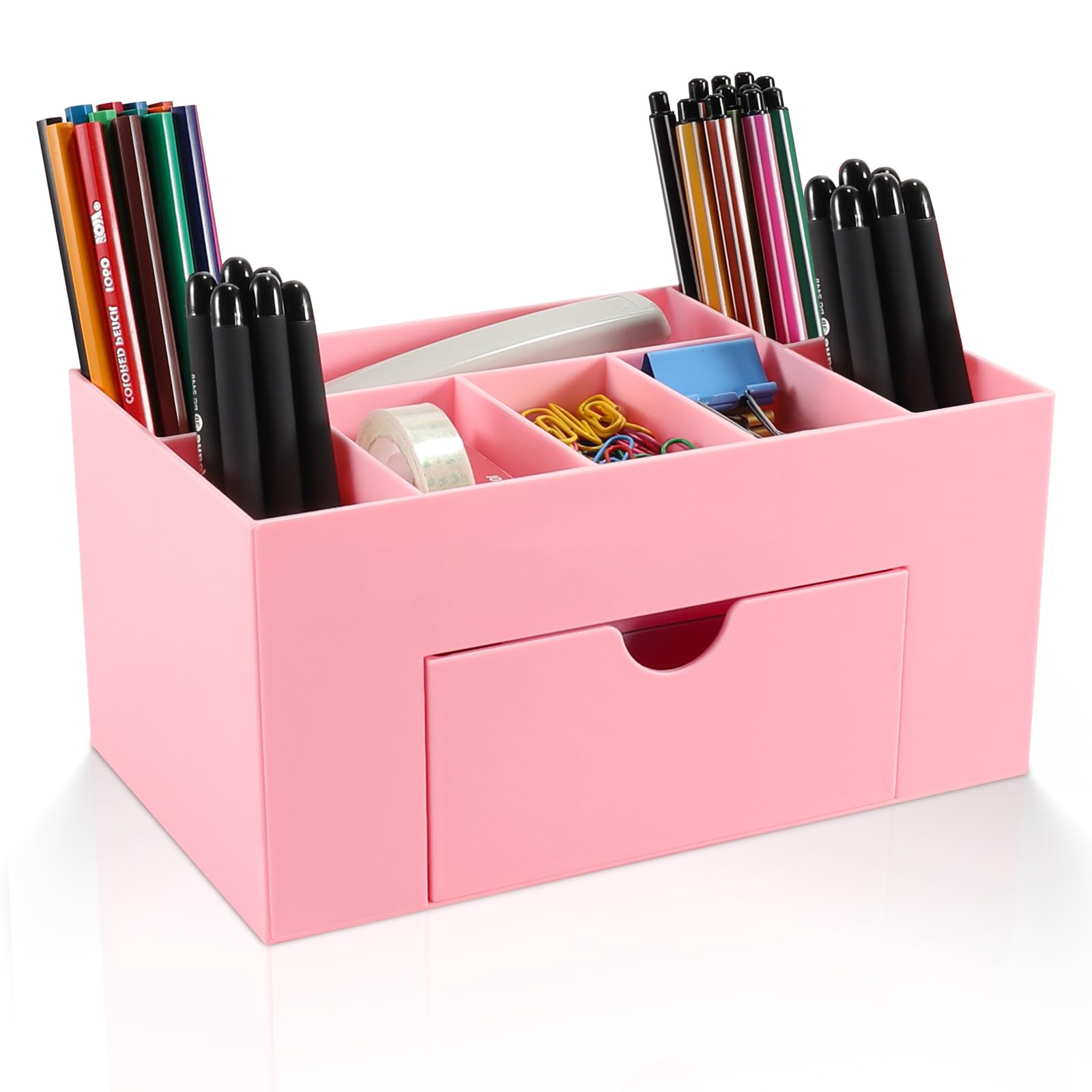Pink 8-Compartment Desk Organizer with Pen Holder & Pencil Cup - Office Supplies for Desk Organization | Perfect for Home Office, School & Workspace Accessories