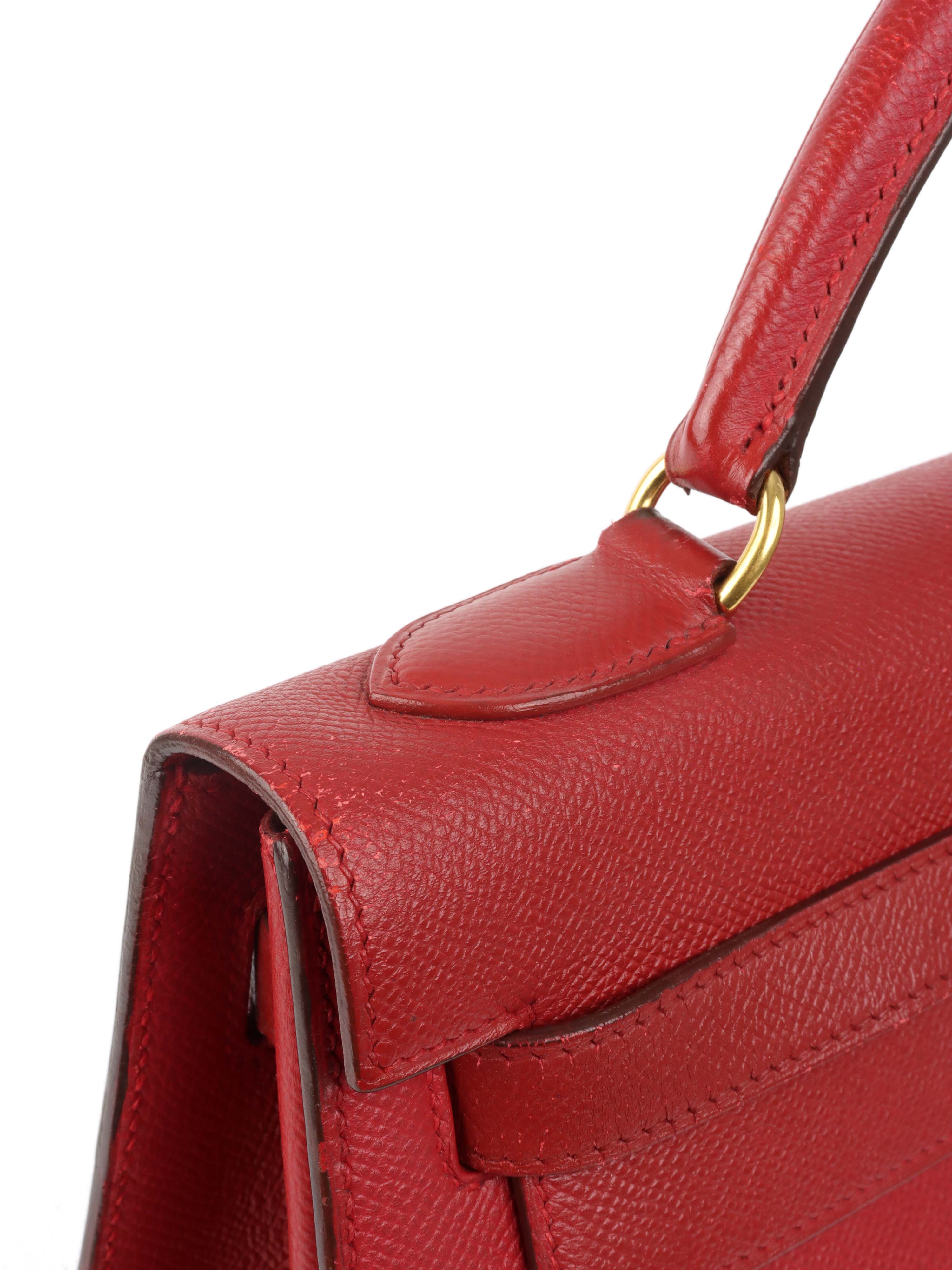 Authentic Hermes Kelly 32 Bag Rouge H Red Gold Hardware 1994 Vintage - Luxury Handbag for Women, Perfect for Parties & Special Occasions