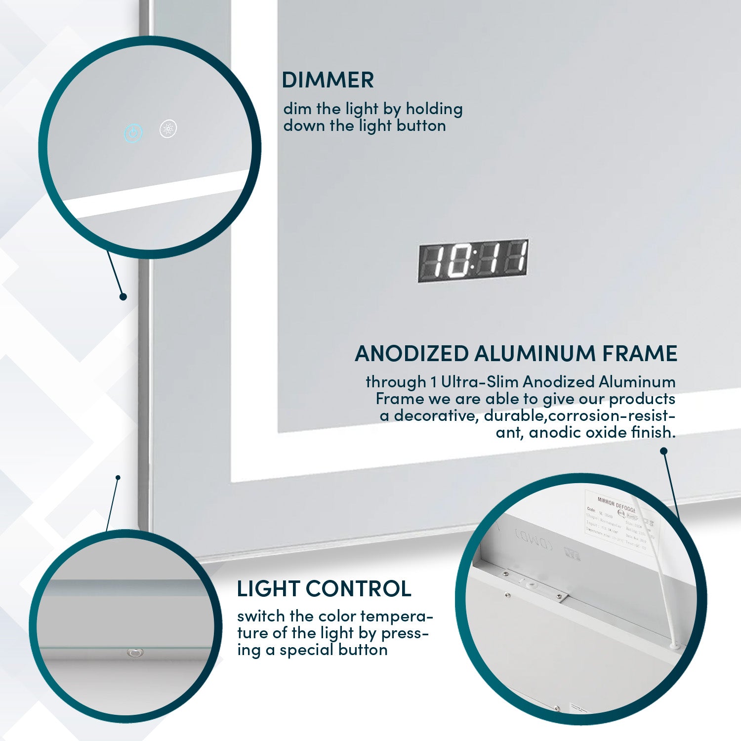 Aquadom Daytona 60x36 Inch LED Bathroom Mirror with Lights - Modern Vanity Mirror for Makeup, Shaving & Home Decor (Wall Mount or Freestanding)