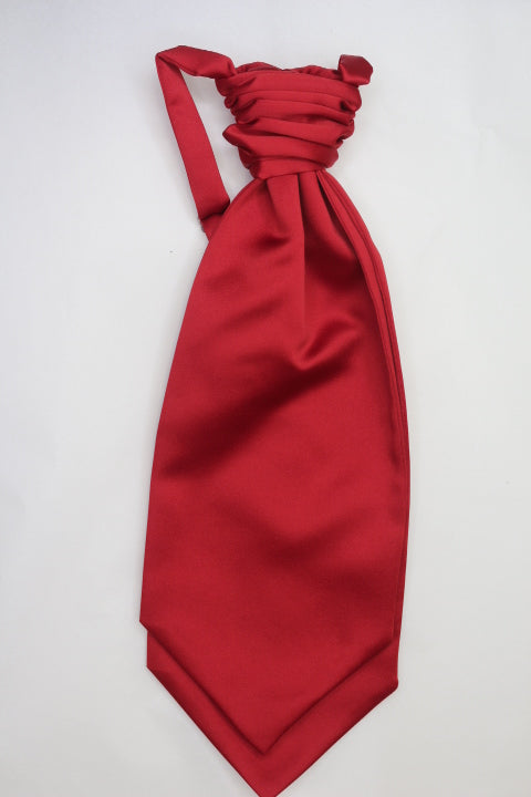 Elegant Wine Red Ruche Cravat Scarf - Stylish Necktie for Men's Formal Wear, Weddings & Special Occasions