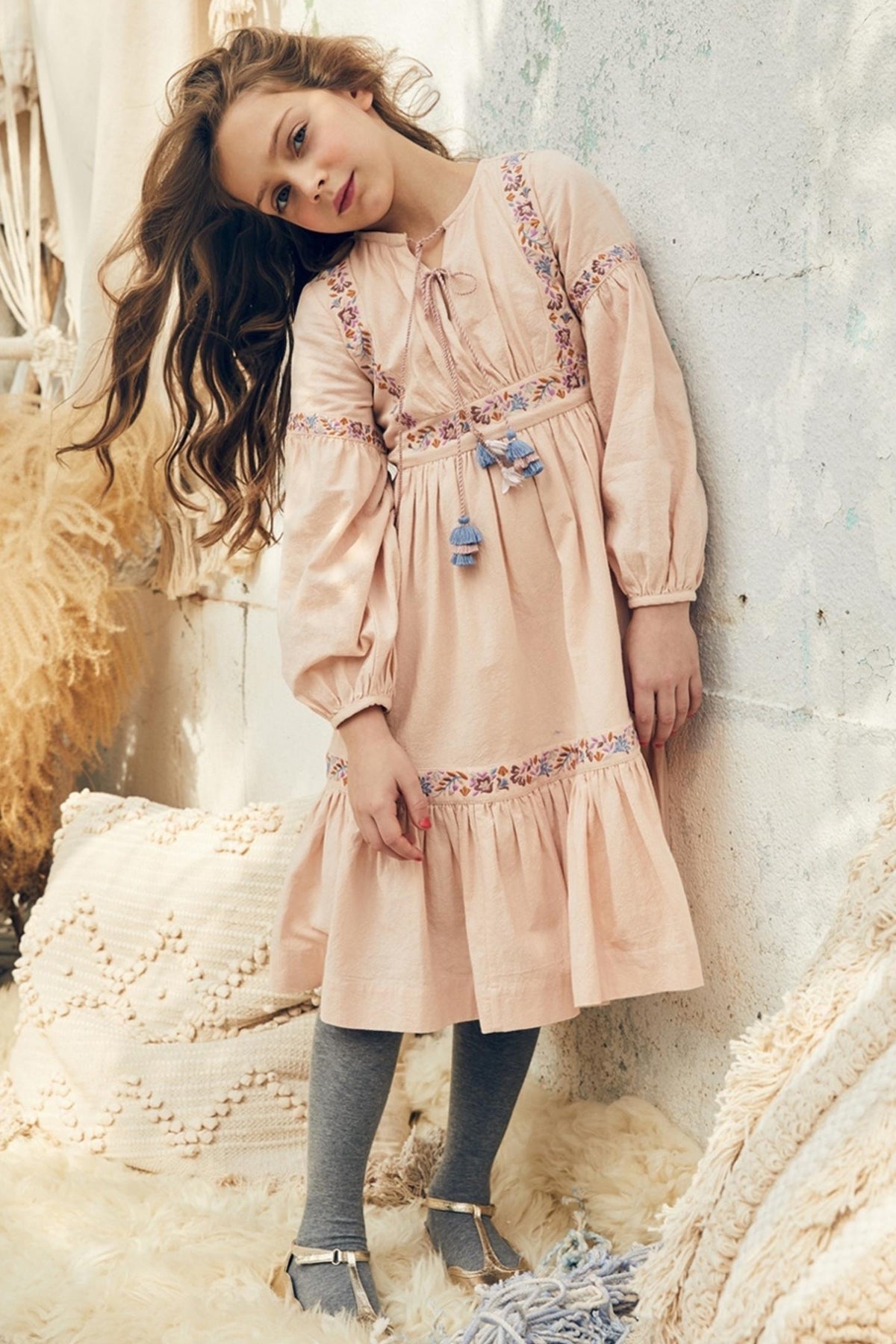 Nellystella Girls' Floral Print Dress - Apricot Color Summer Casual Outfit for Kids | Perfect for Birthday Parties, School Events & Family Gatherings
