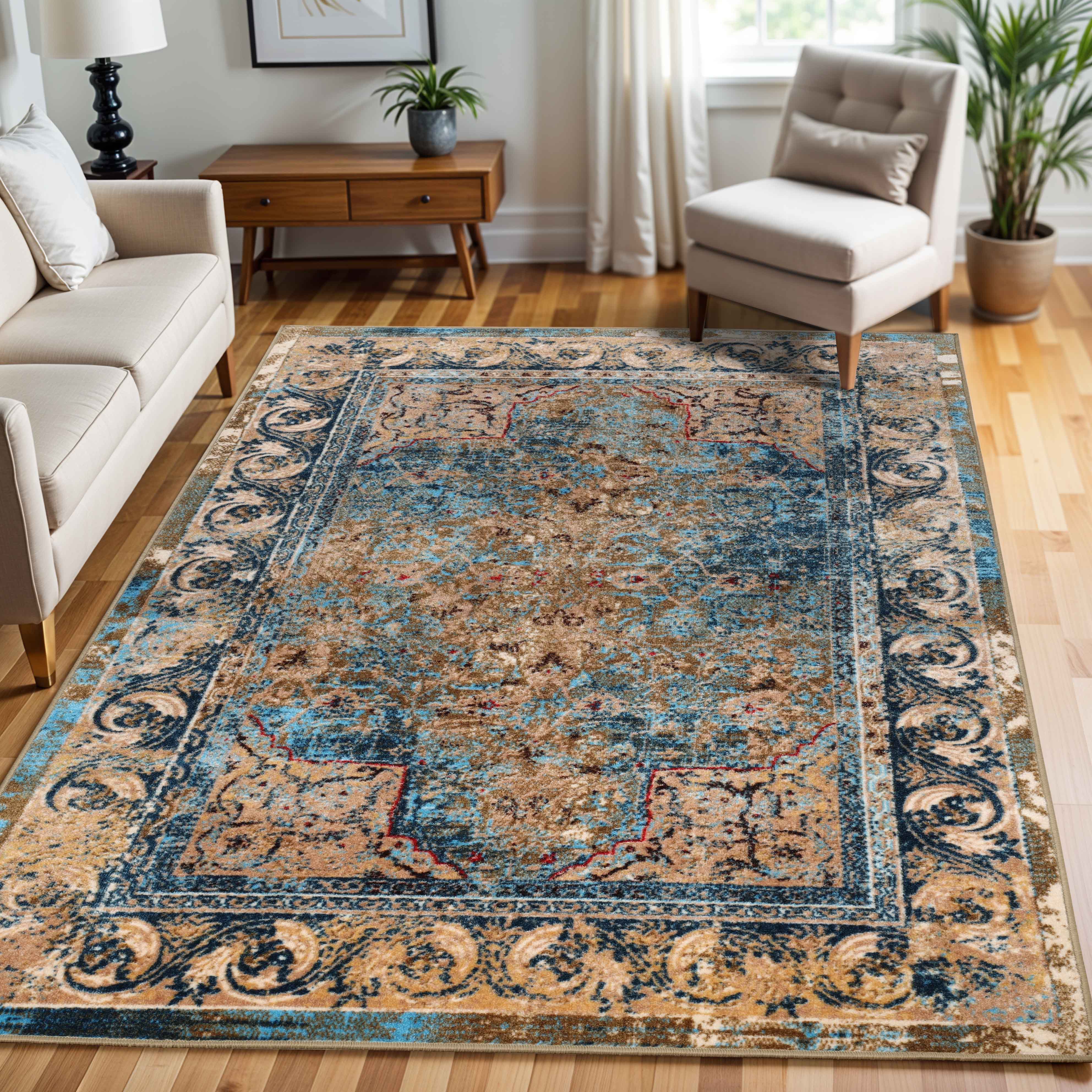 Angeles Traditional Washable Large Non-Slip Area Rug or Runner Rug - Perfect for Living Room, Bedroom, Hallway & High Traffic Areas