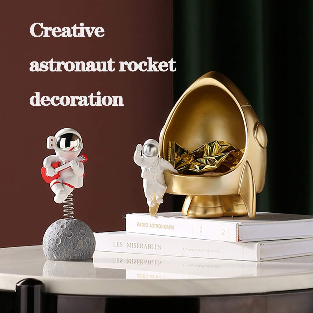 Gold Astronaut Figurine Key & Jewelry Tray - Resin Decorative Bowl for Candy, Earrings, Keys - Unique Home Desk Decor, Wedding Gift, Tabletop Sculpture - Perfect for Space-Themed Rooms & Office Organization