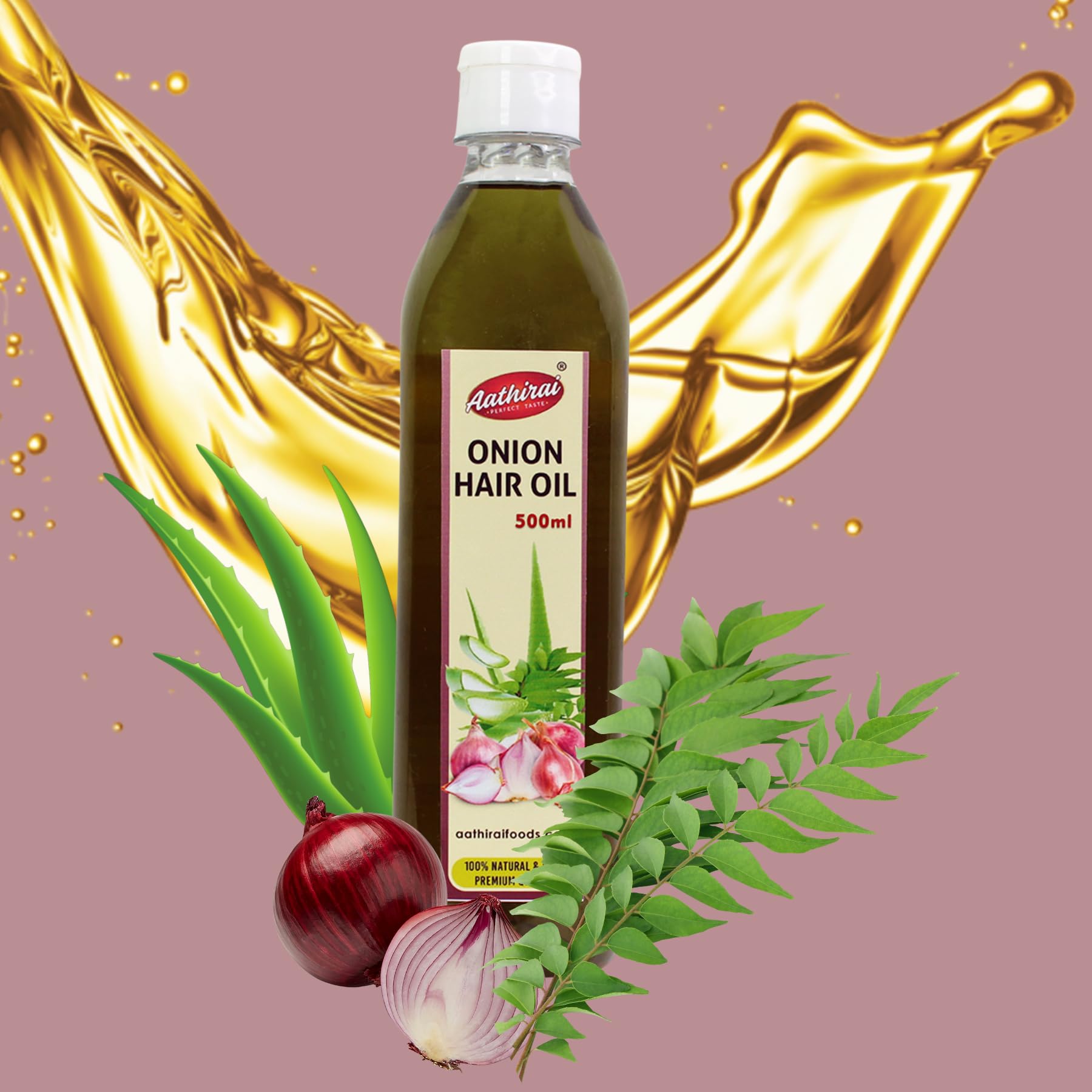 Aathirai Onion Hair Oil - 500ml | Natural Hair Growth Treatment | Reduces Hair Fall & Dandruff | Cold Pressed Coconut Oil Infusion for Men & Women | Promotes Stronger, Healthier Hair | Perfect for Daily Scalp Massage & Hair Care Routine