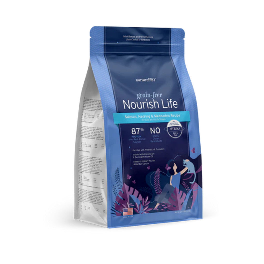 NurturePRO Grain Free High Protein Cat Dry Food - Fresh Meat Formula with Salmon, Chicken & Duck Flavor (0.5lb/227g) for Adult Cats - Supports Healthy Digestion & Shiny Coat - Perfect for Indoor & Outdoor Cats