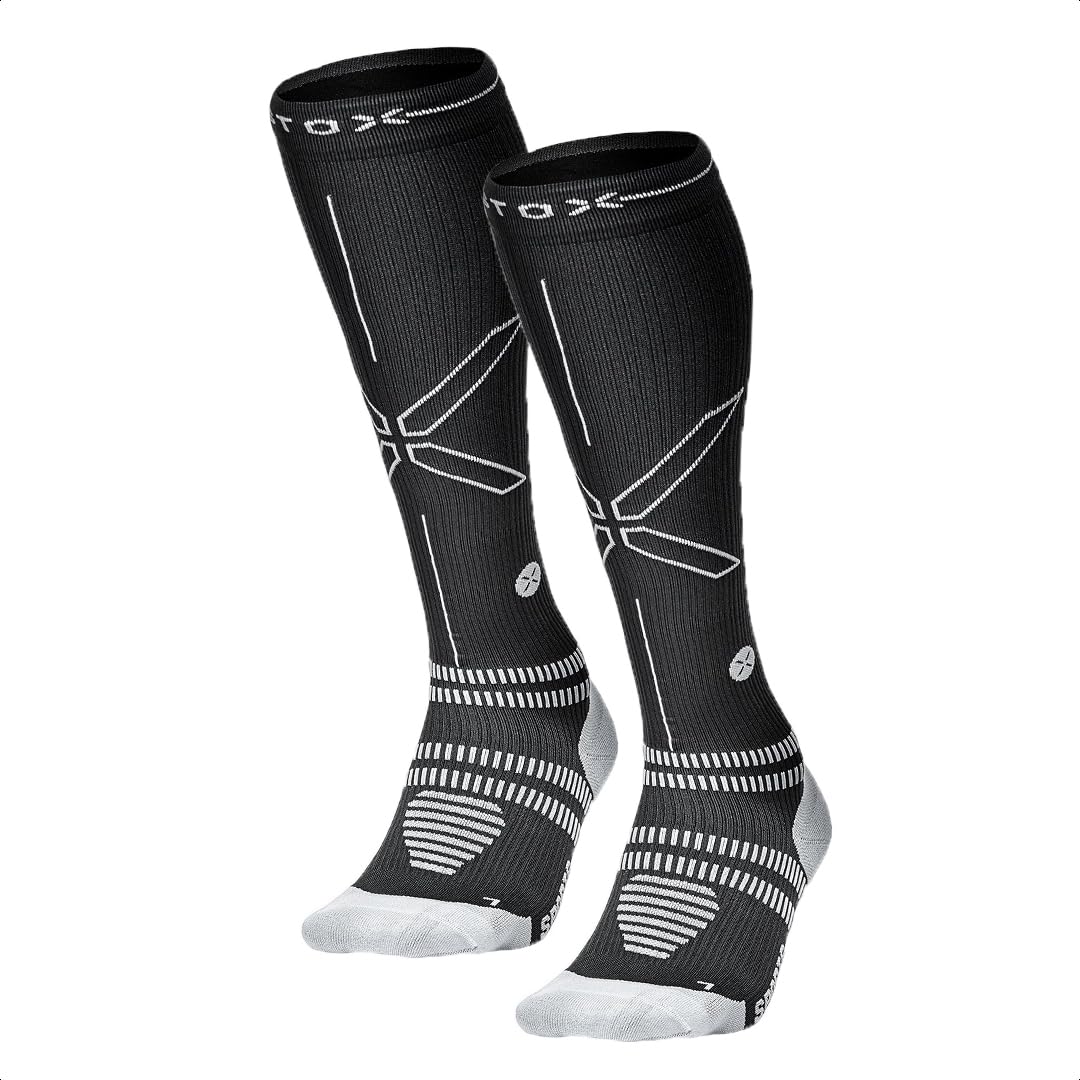 STOX Energy Socks for Women - Premium Compression Athletic Socks for Running, Workout & Sports - Reduce Muscle Fatigue & Pain, Faster Recovery - Comfortable Performance Socks (2 Pack, Black/Grey) - Ideal for Gym, Yoga, Hiking & Everyday Wear