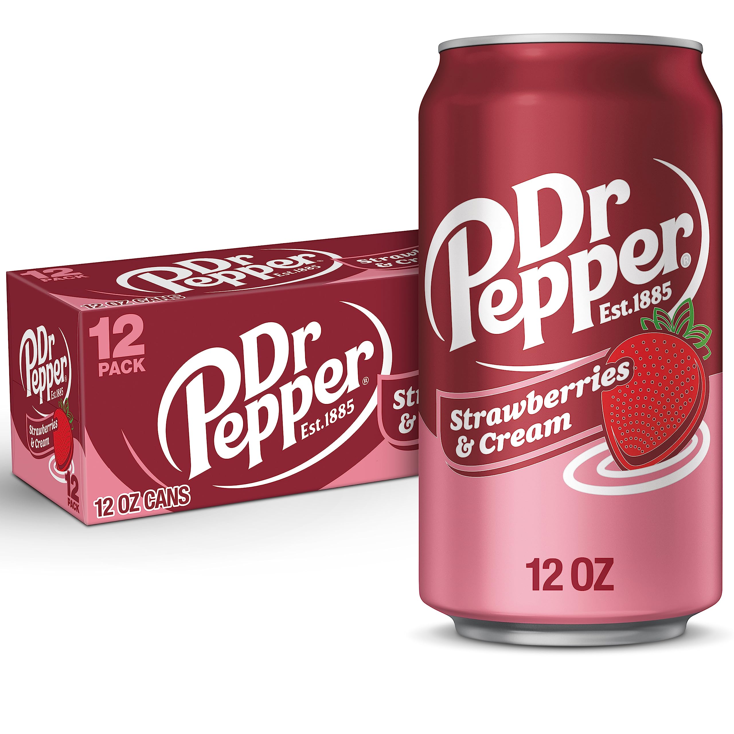 Dr Pepper Strawberries and Cream Soda - 12 Pack (12 fl oz Cans) | Refreshing Creamy Strawberry Flavor | Perfect for Parties, BBQs & Summer Refreshment