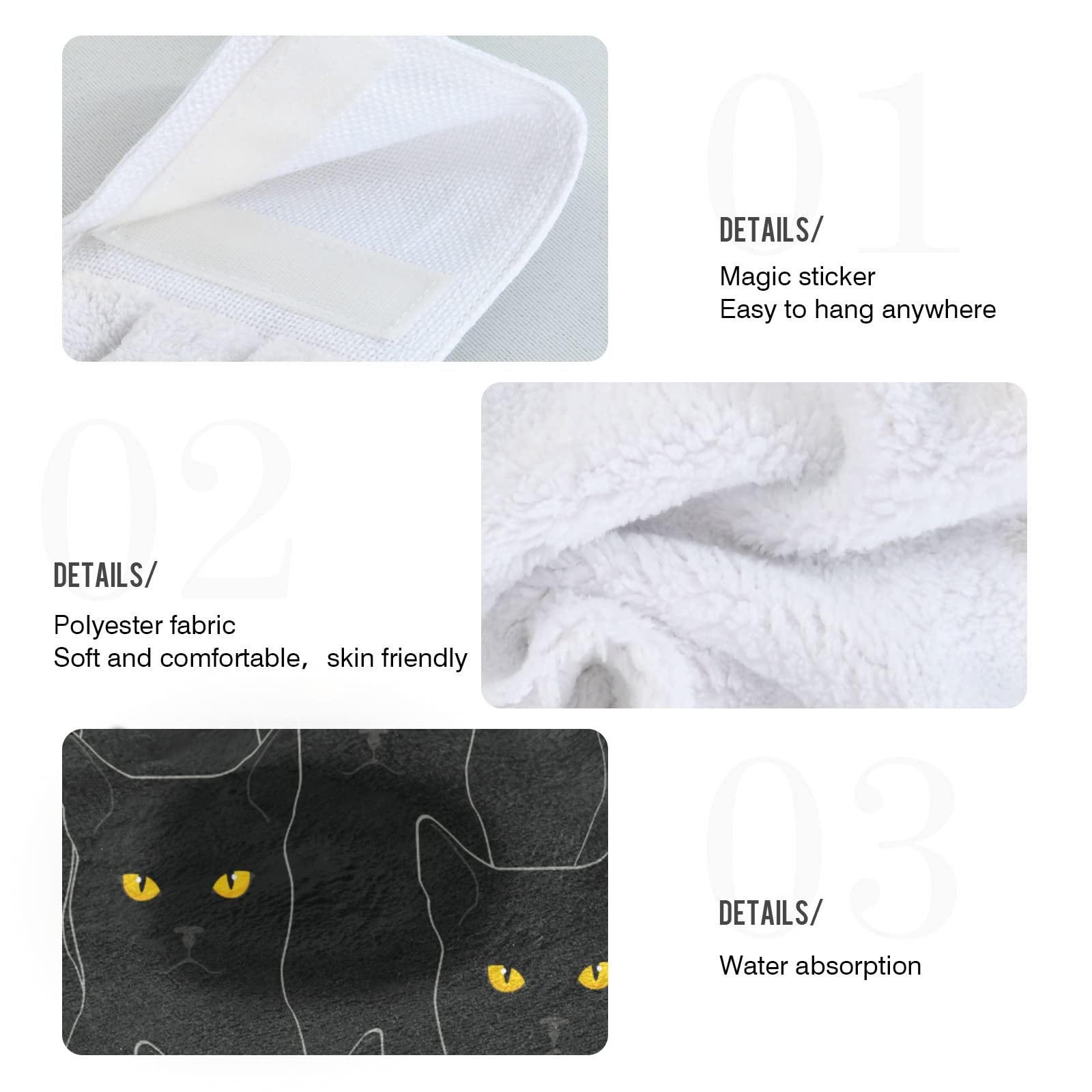 Black Cat Halloween Hanging Kitchen Towels - Set of 2 Absorbent Hand & Dish Towels for Bathroom, Farmhouse Decor, Housewarming Gift - Perfect for Halloween Parties, Kitchen Decor & Cozy Home Accents