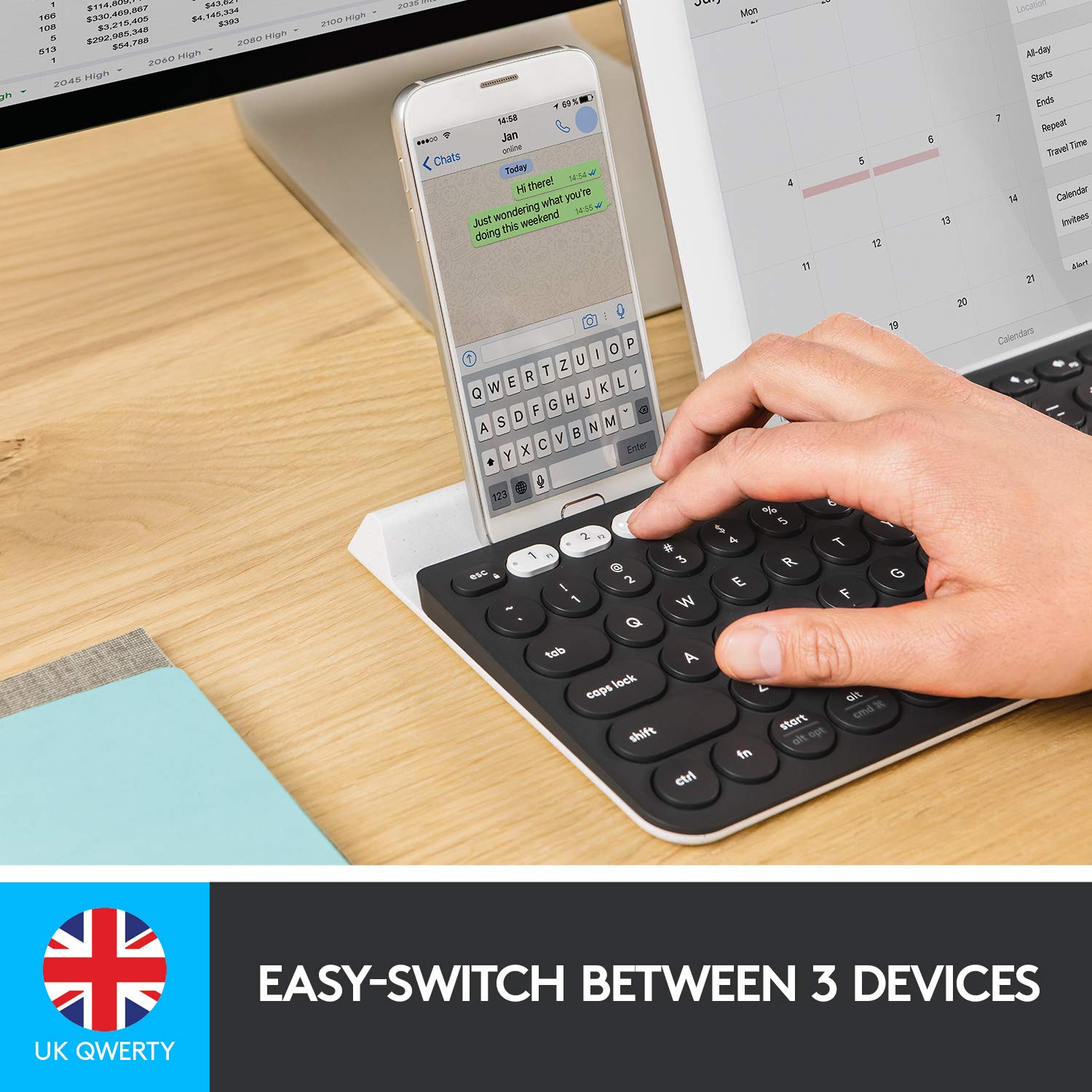 Logitech K780 Multi-Device Wireless Keyboard - Compatible with Windows, Mac, iOS & Android - Quiet Typing for Office, Home & Remote Work