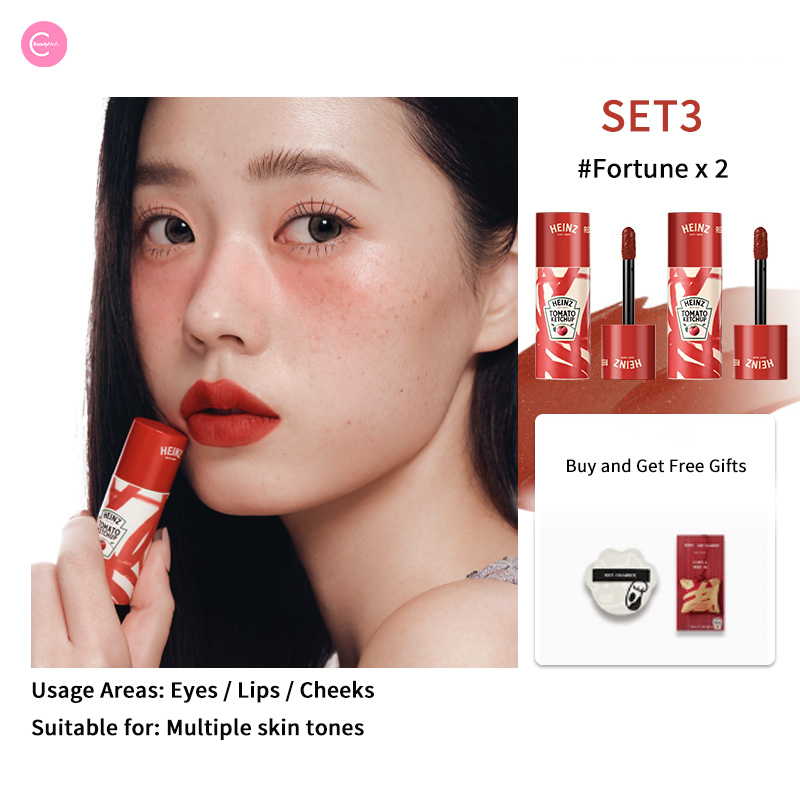 RED CHAMBER x HEINZ Multi-Purpose Color Balm & Lip Tint Set - Hydrating Lipstick & Cheek Stain for Everyday Makeup & Natural Look