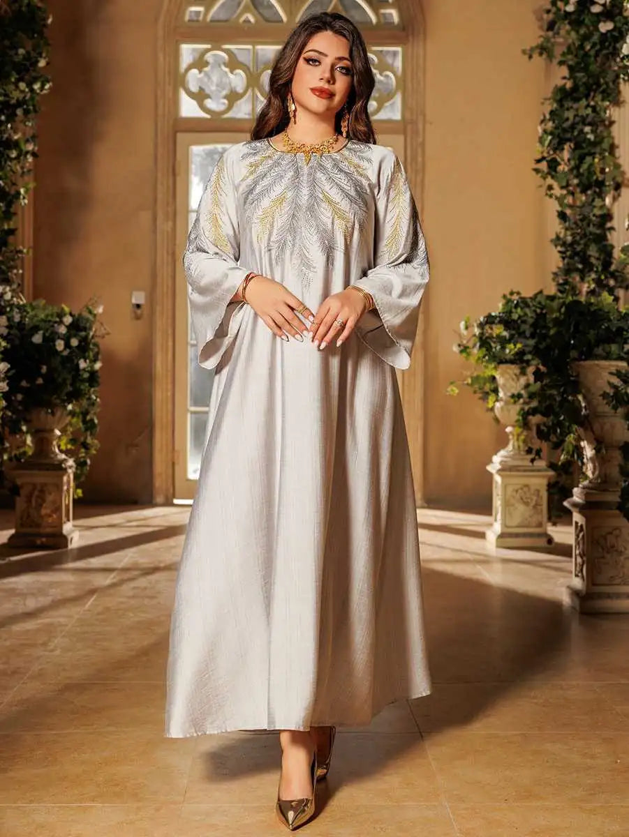 Elegant Eid Embroidered Hotfix Rhinestone Caftan Kaftan Dress for Women - Perfect for Holiday Parties, Weddings & Special Occasions