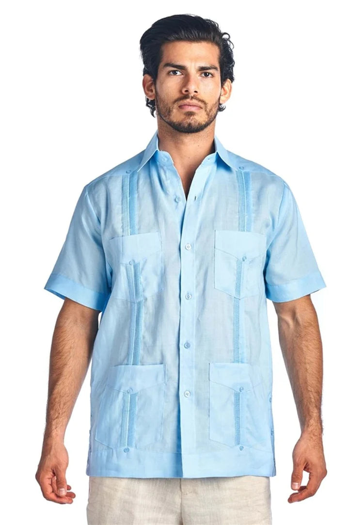 Premium Men's Guayabera Shirt - 100% Breathable Linen (Style 4678) | Summer Casual Wear, Beach Wedding & Tropical Vacation Outfit