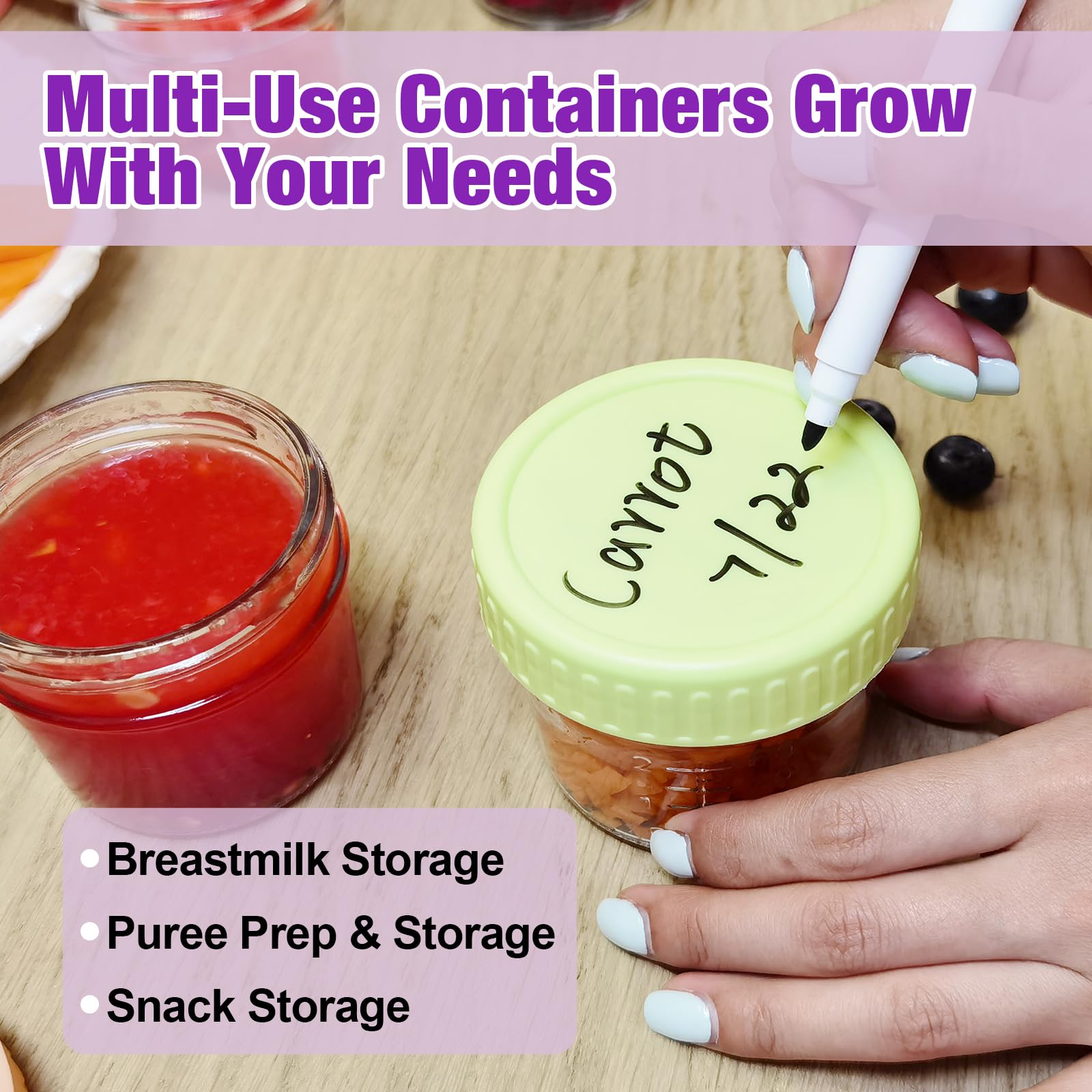 8 Pack 4 oz Glass Baby Food Storage Containers with Lids - BPA-Free, Microwave, Dishwasher & Freezer Safe Jars for Toddler Foods, Purees, Snacks & Fruits - Perfect for Meal Prep, On-the-Go Feeding & Homemade Baby Food Storage