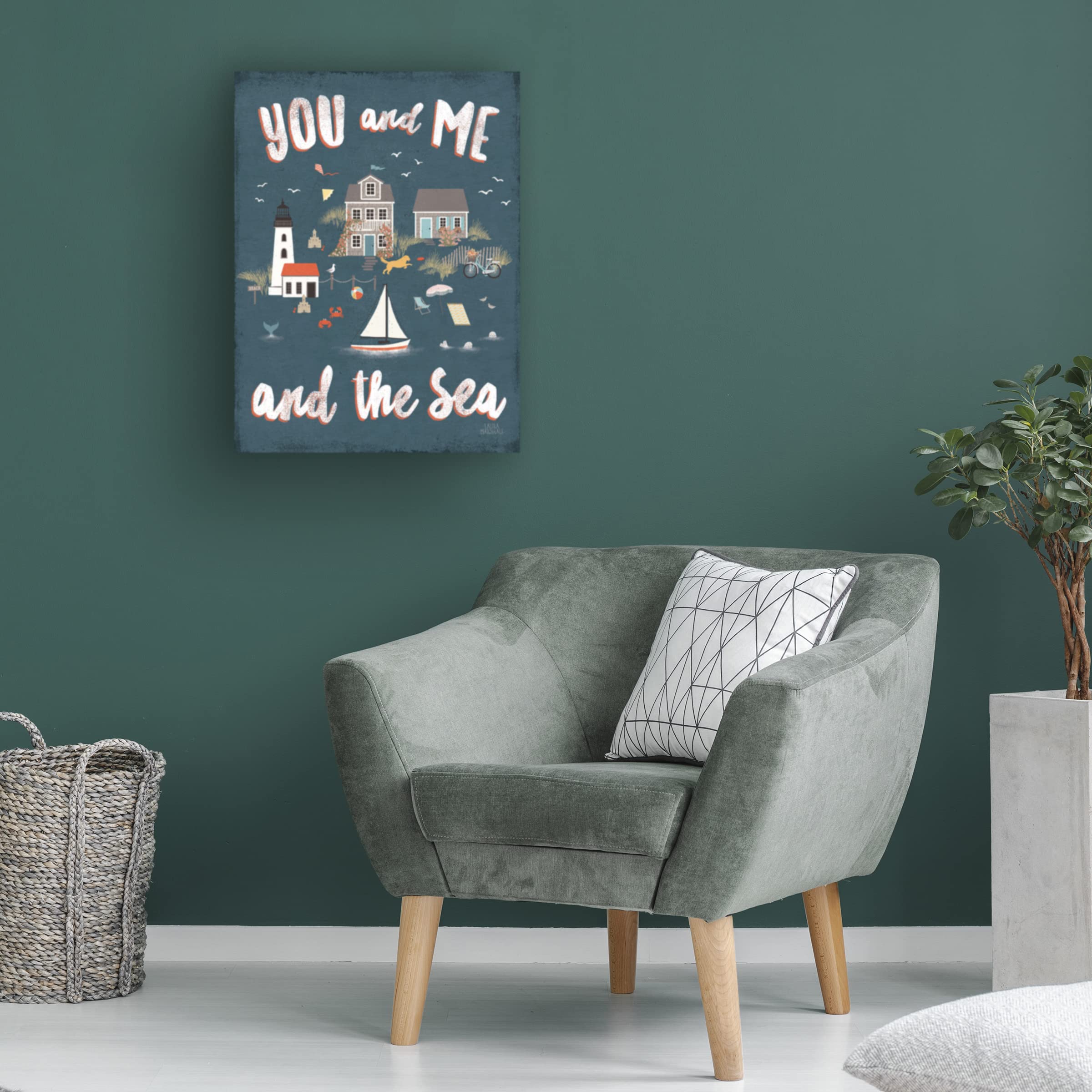 Laura Marshall 'Seaside Village V' Canvas Wall Art Print - Coastal Beach Landscape Painting for Living Room, Bedroom & Office Decor