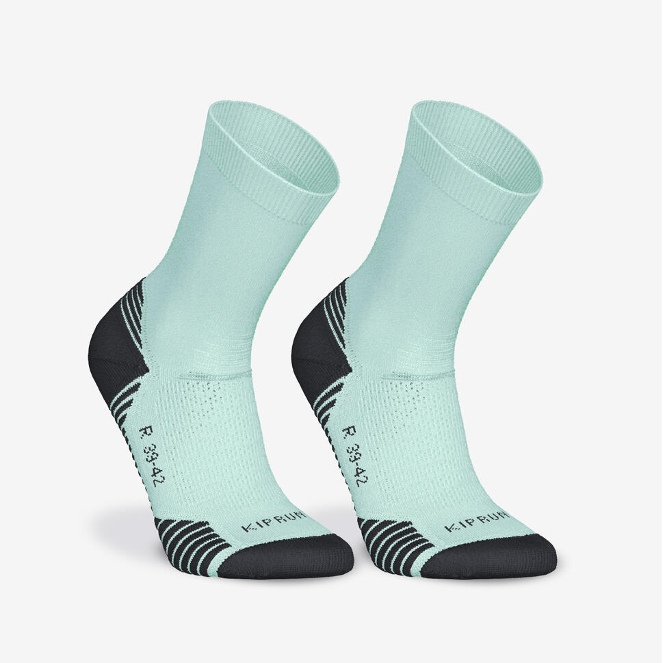 Kiprun Run 500 Thick Mid Calf Running Socks 2 Pack - Cushioned Support for Marathon, Trail & Long Distance Running
