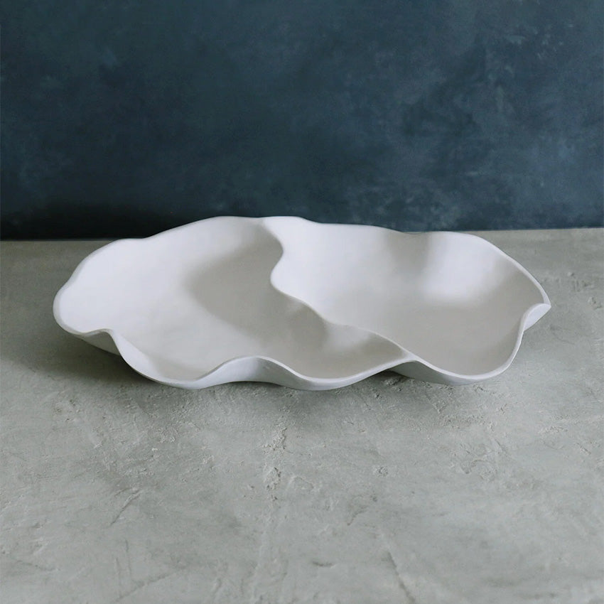 Beatriz Ball Vida Nube Large Double Dip Bowl in White - Elegant Serving Bowl for Entertaining, Parties, and Home Decor