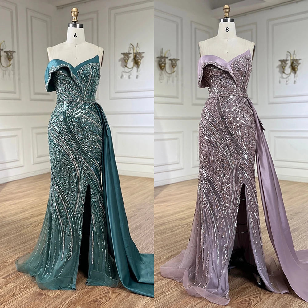 Elegant Turquoise Beaded One Shoulder Evening Dress for Wedding Party & Formal Events - LA72335 | Perfect for Prom, Cocktail Parties & Special Occasions