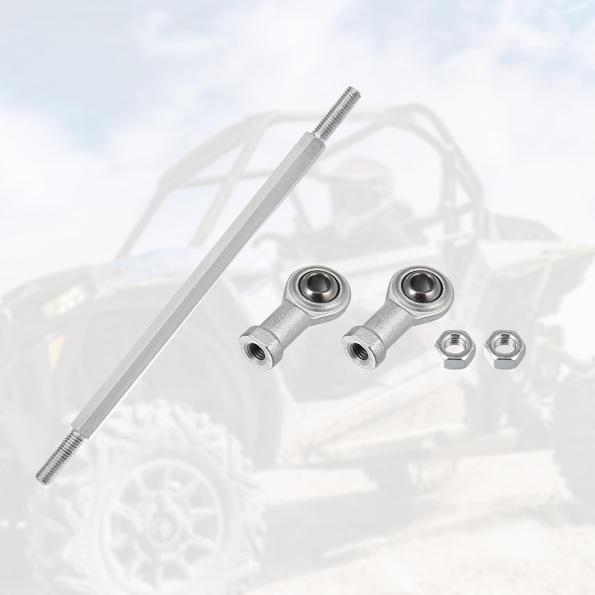 Motoforti 2-Piece 210mm Adjustable Steering Tie Rod Ball Joint with 8mm Hole Diameter - Compatible with 49cc Electric ATV & Go Kart - Silver Tone Steering Suspension Accessory - Perfect for Off-Roading, Racing & DIY Kart Maintenance