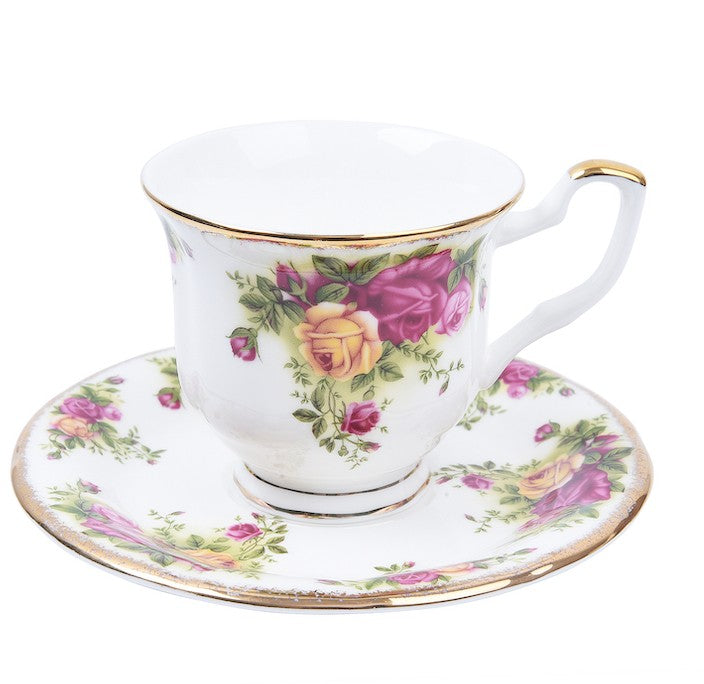 Elegant British Floral Tea Cup Set - Porcelain Coffee Cups with Saucers, Bone China Tea Set for Afternoon Tea, Perfect for Home, Office, and Gifts