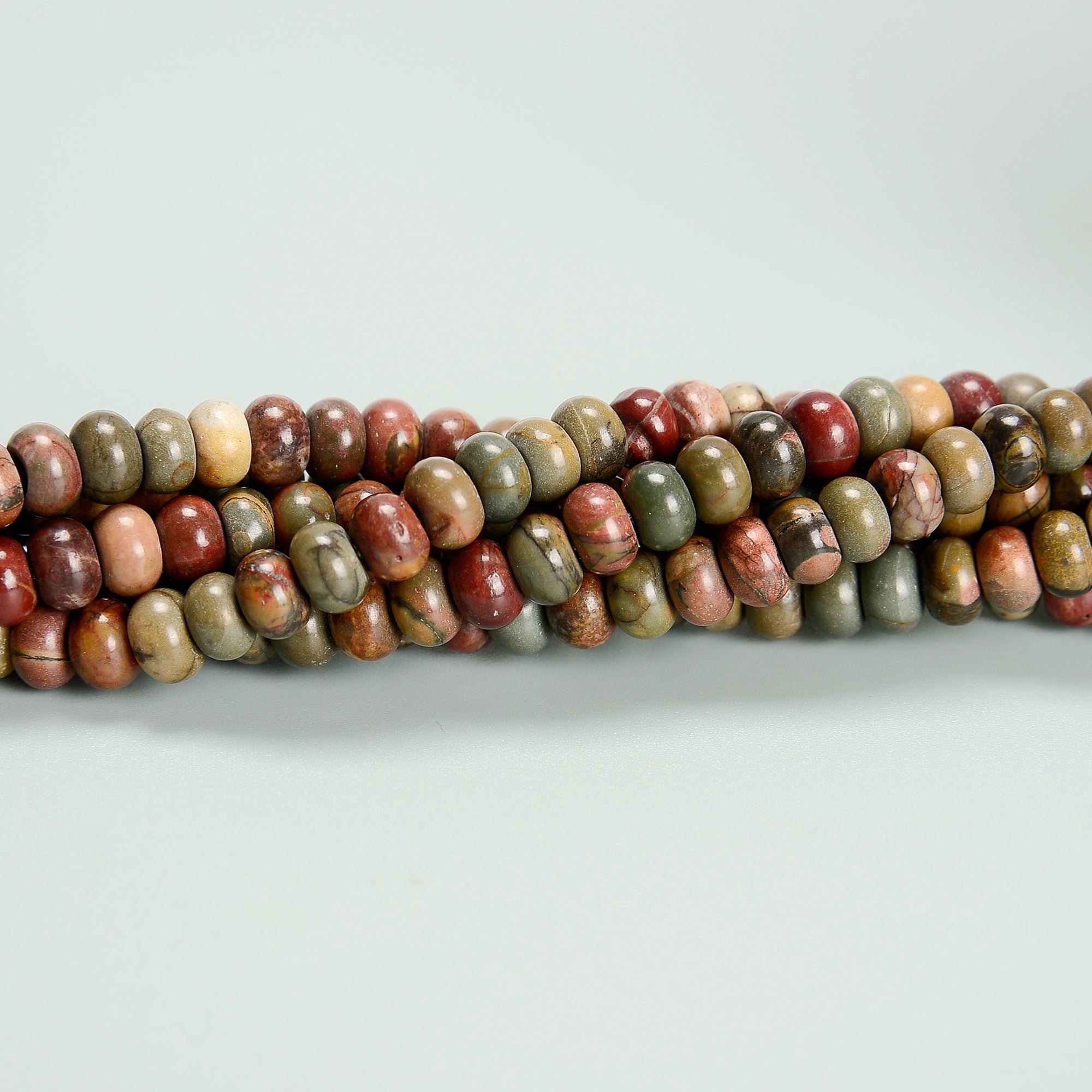 2.0mm Large Hole Red Creek Jasper Smooth Rondelle Beads - 5x8mm & 6x10mm Sizes - 8 Strands for Jewelry Making, DIY Bracelets, Necklaces & Craft Projects