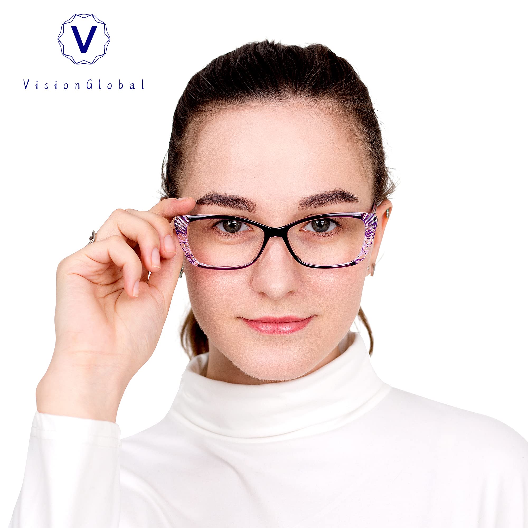 VisionGlobal 5 Pairs Spring Hinge Reading Glasses - Blue Light Blocking for Women & Men | Office & Screen Use
