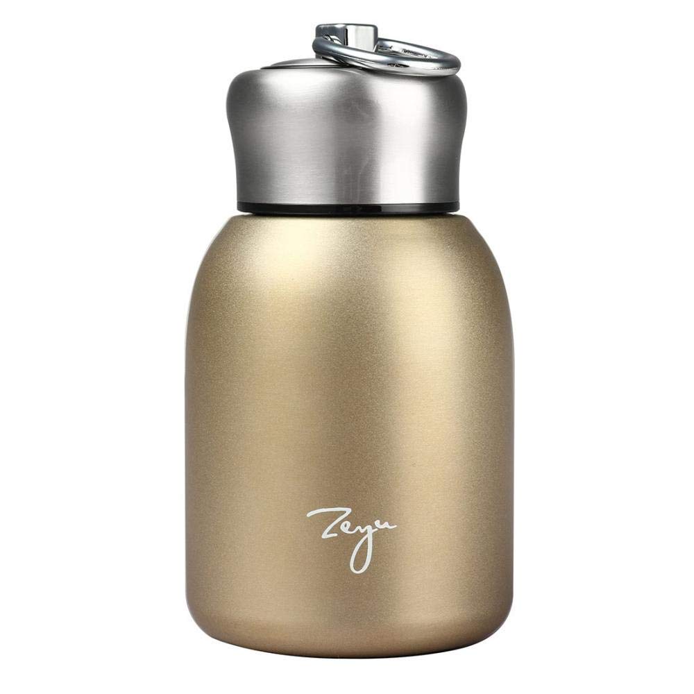 Portable Mini Vacuum Insulated Water Bottle - 304 Stainless Steel Thermos Flask for Hot & Cold Drinks - Leak Proof Design for Sports, Gym, Hiking & Outdoor Activities (Gold)