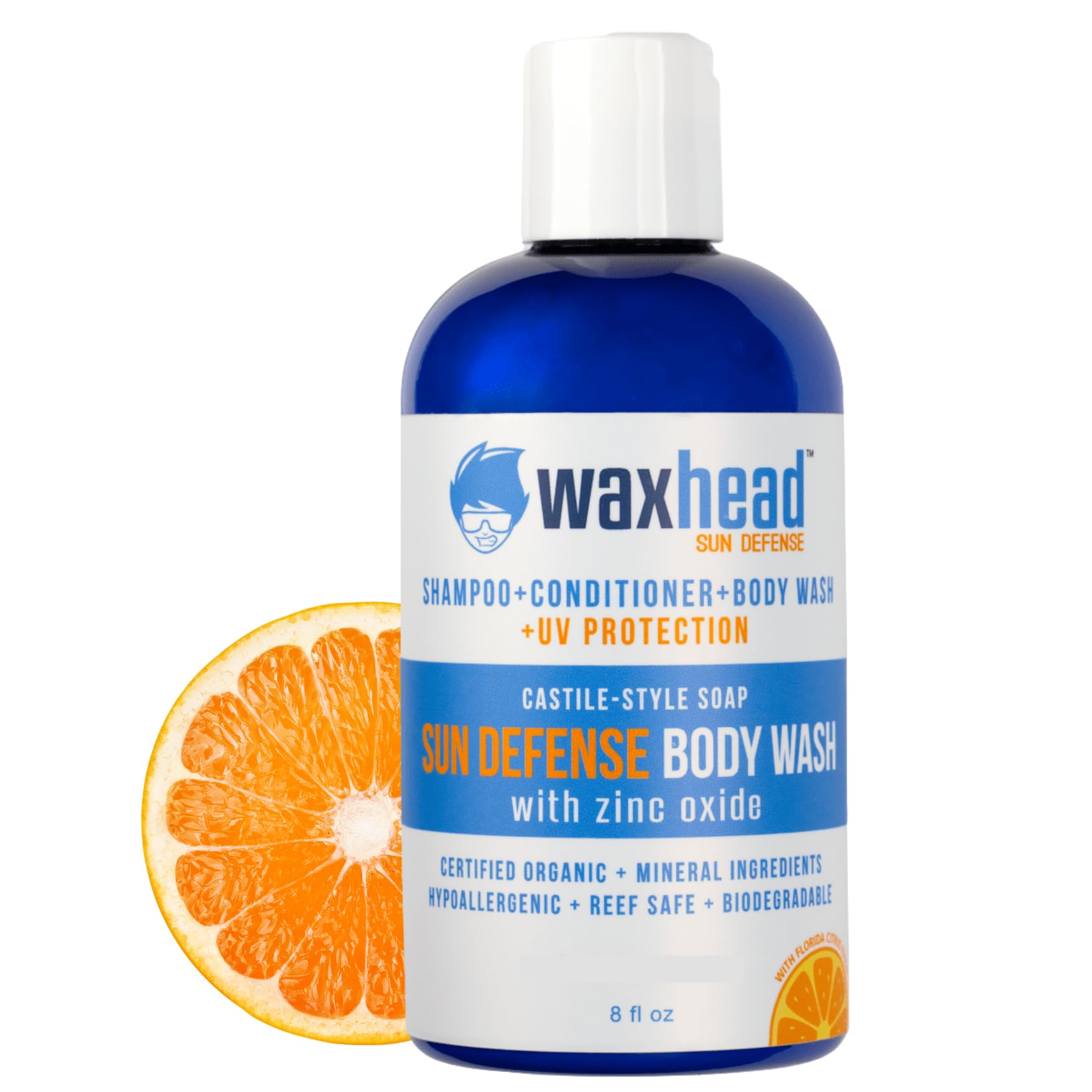Waxhead Zinc Soap - SPF Zinc Oxide Sunscreen Body Wash for Scalp, Hair & Skin | Antifungal, Biodegradable Shower Gel | Safe for Face, Kids & Baby (8oz) | Perfect for Beach, Swimming & Outdoor Activities