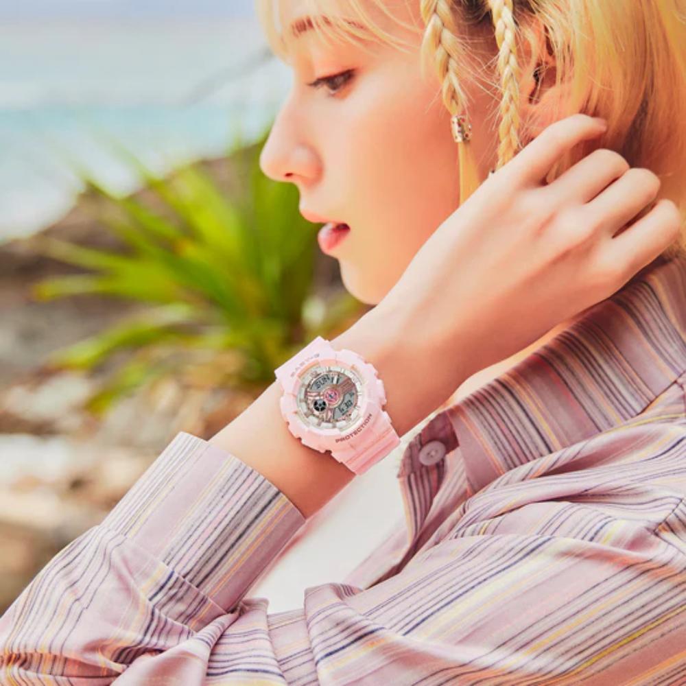 Casio Baby-G BA-110AQ-4ADR Women's Digital Analog Watch - Pink Resin Strap, Aqua Planet Collaboration - Perfect for Swimming, Sports & Everyday Wear