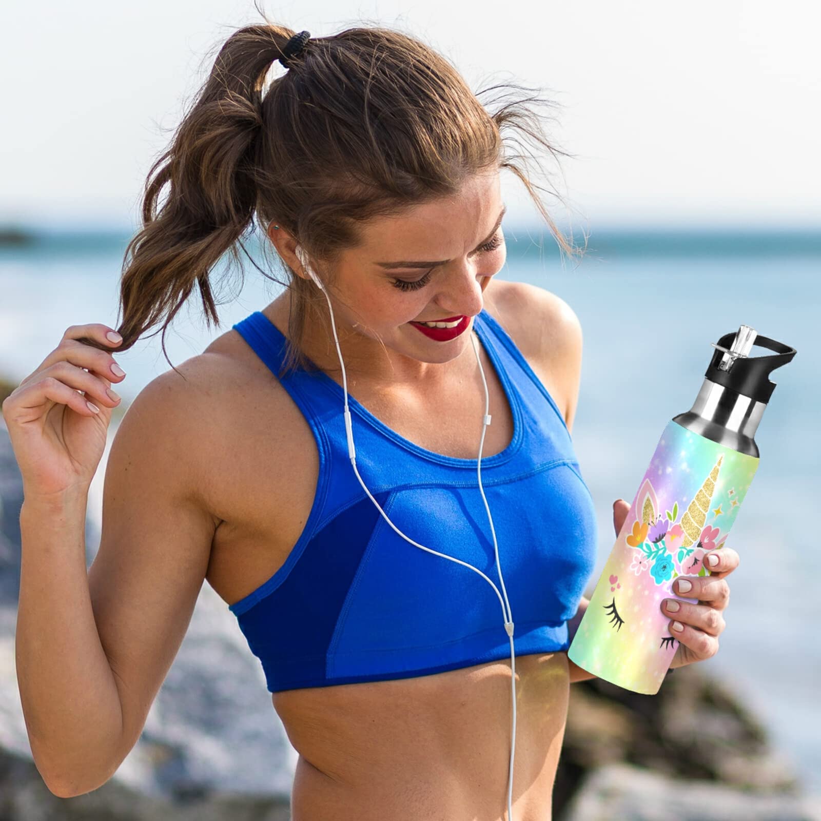 Unicorn Insulated Water Bottle for Kids - 20oz Stainless Steel Vacuum Flask with Straw Lid & Handle, BPA-Free, Leak Proof - Perfect for School, Outdoor Activities & Travel