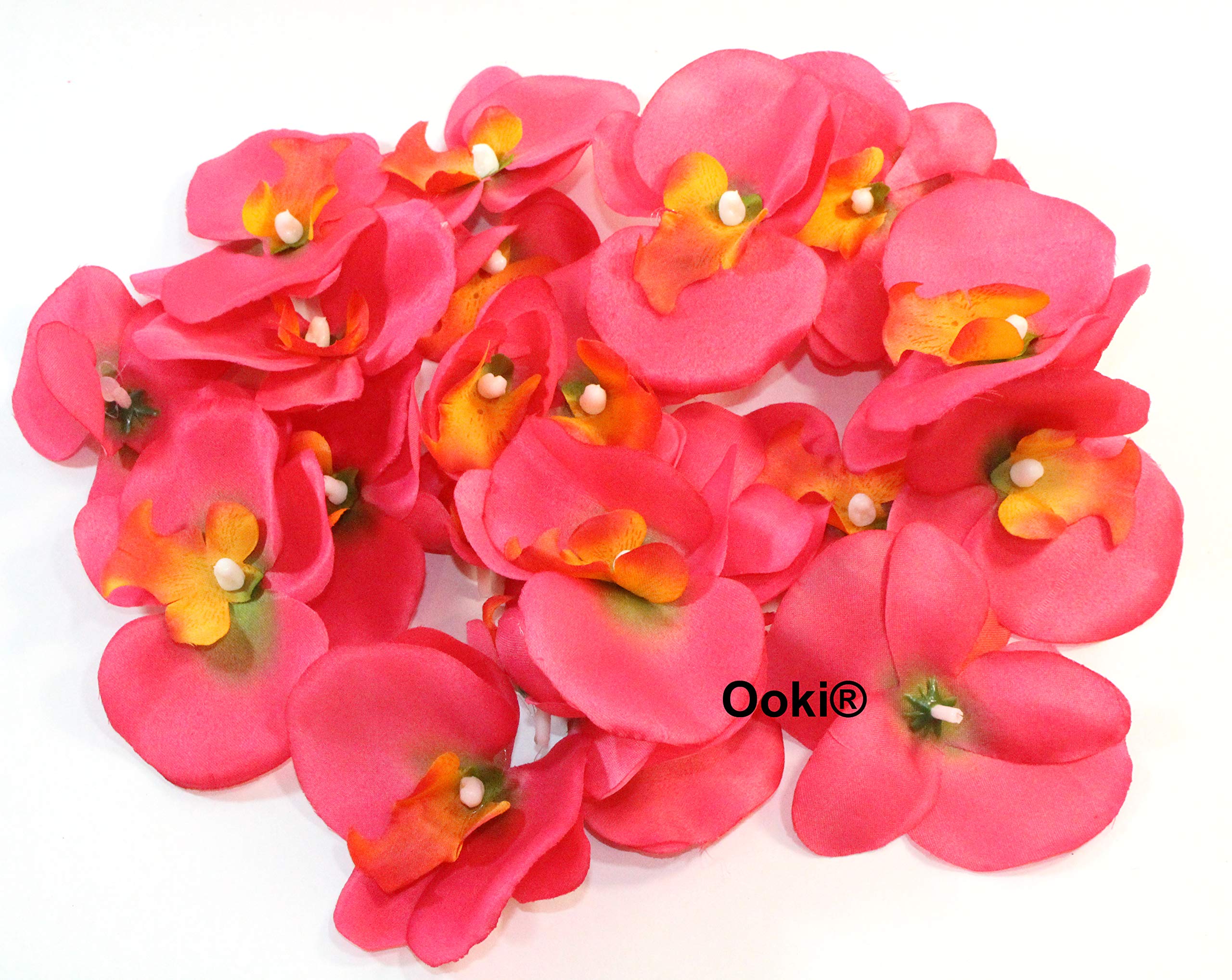 20 Pink Phalaenopsis Orchid Silk Flower Heads - Artificial Wedding Bridal Hair Clips, Headbands, Dress Decor & DIY Craft Supplies for Centerpieces, Bouquets, and Home Decorations