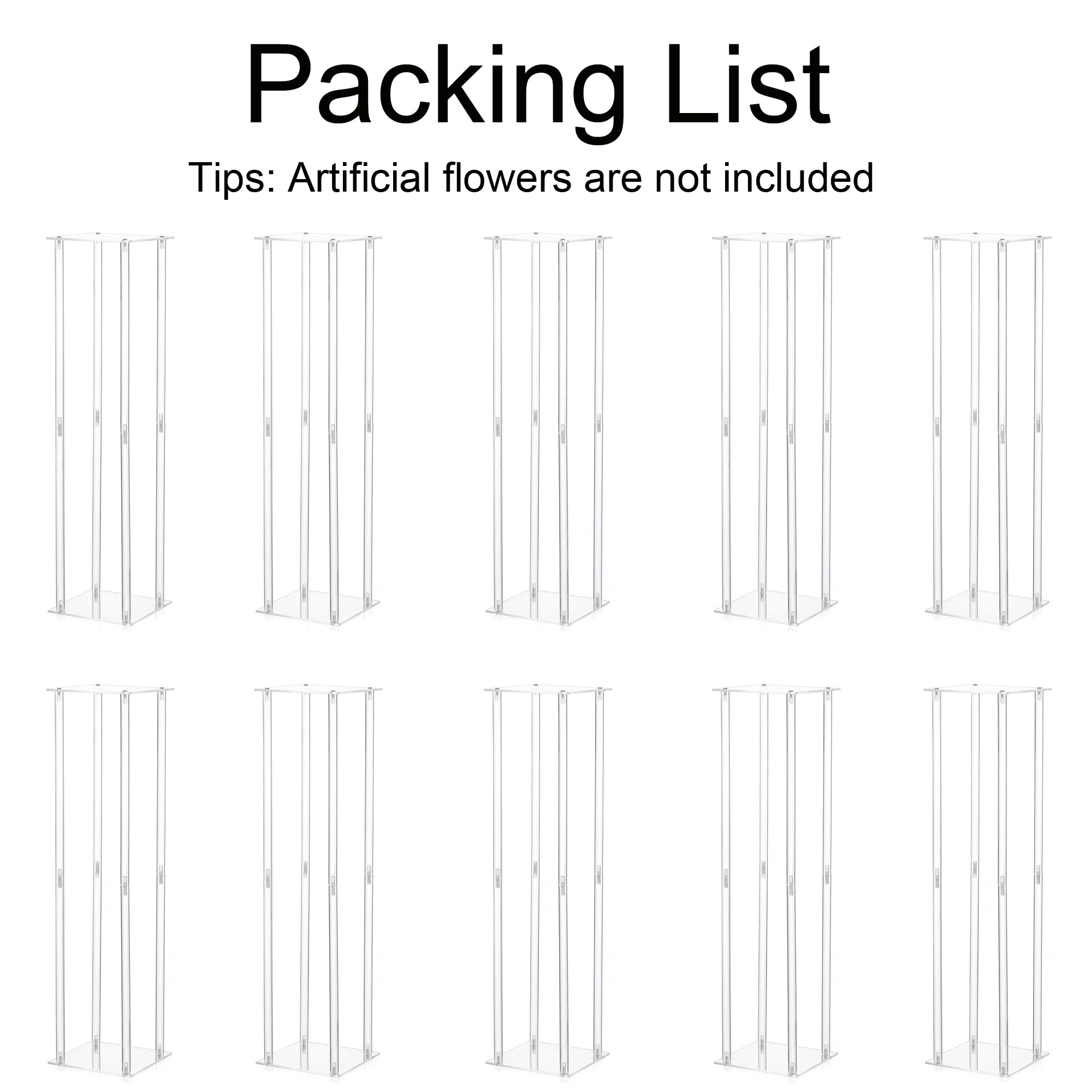 10 Pack Clear Acrylic Column Vases 31.5 Inch Tall - Geometric Wedding Centerpiece Flower Stands for Tables, Bulk Party Decorations - Perfect for Weddings, Birthdays, Home Decor & Event Centerpieces