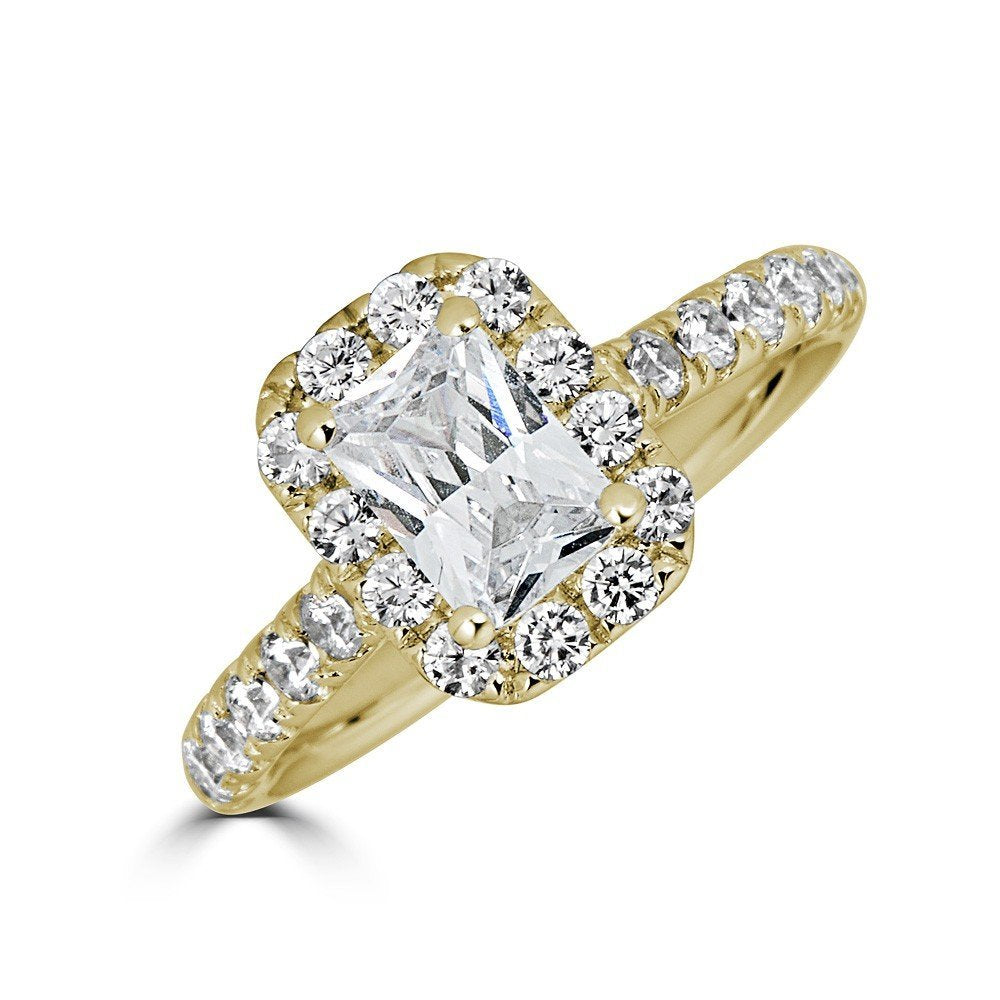 14KT Gold 1.5 CTW Diamond and Emerald Halo Ring for Women – Elegant Engagement, Wedding, or Anniversary Jewelry Gift